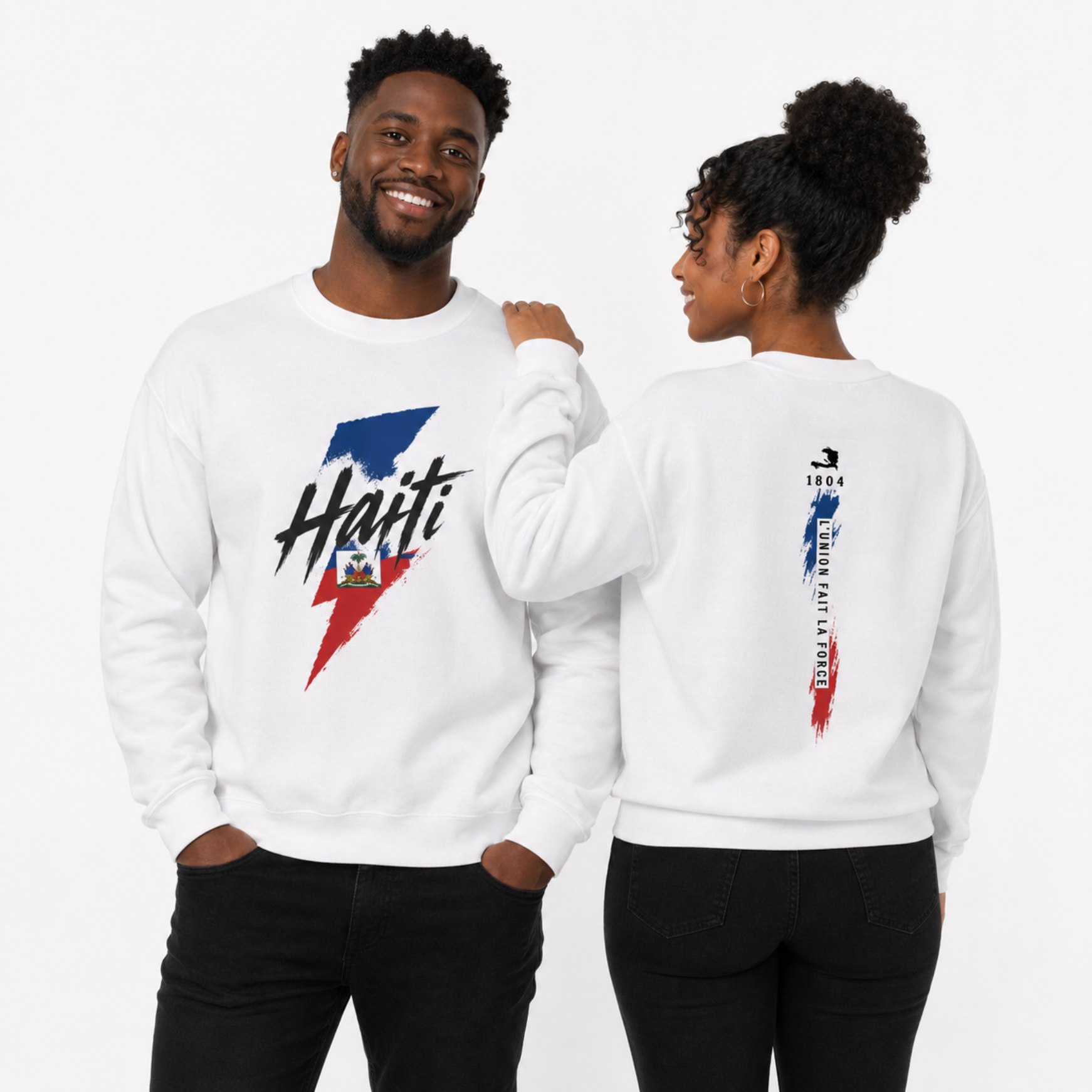 Haiti Lightning Bolt Crewneck Sweatshirt — Haitian Flag Retro Graphic product thumbnail image