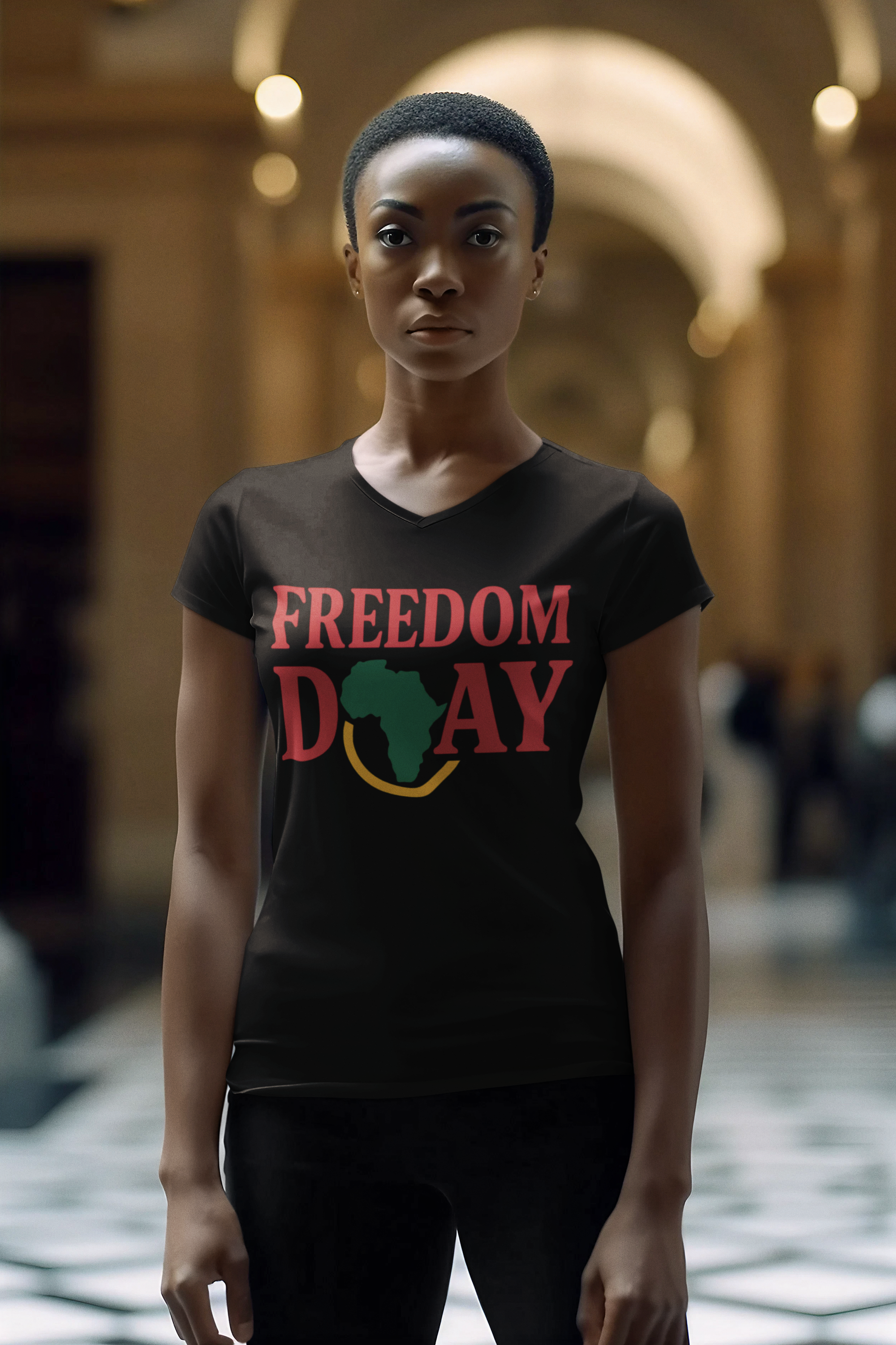 Freedom Day V-Neck Tee — Africa Map Celebration T-Shirt product thumbnail image