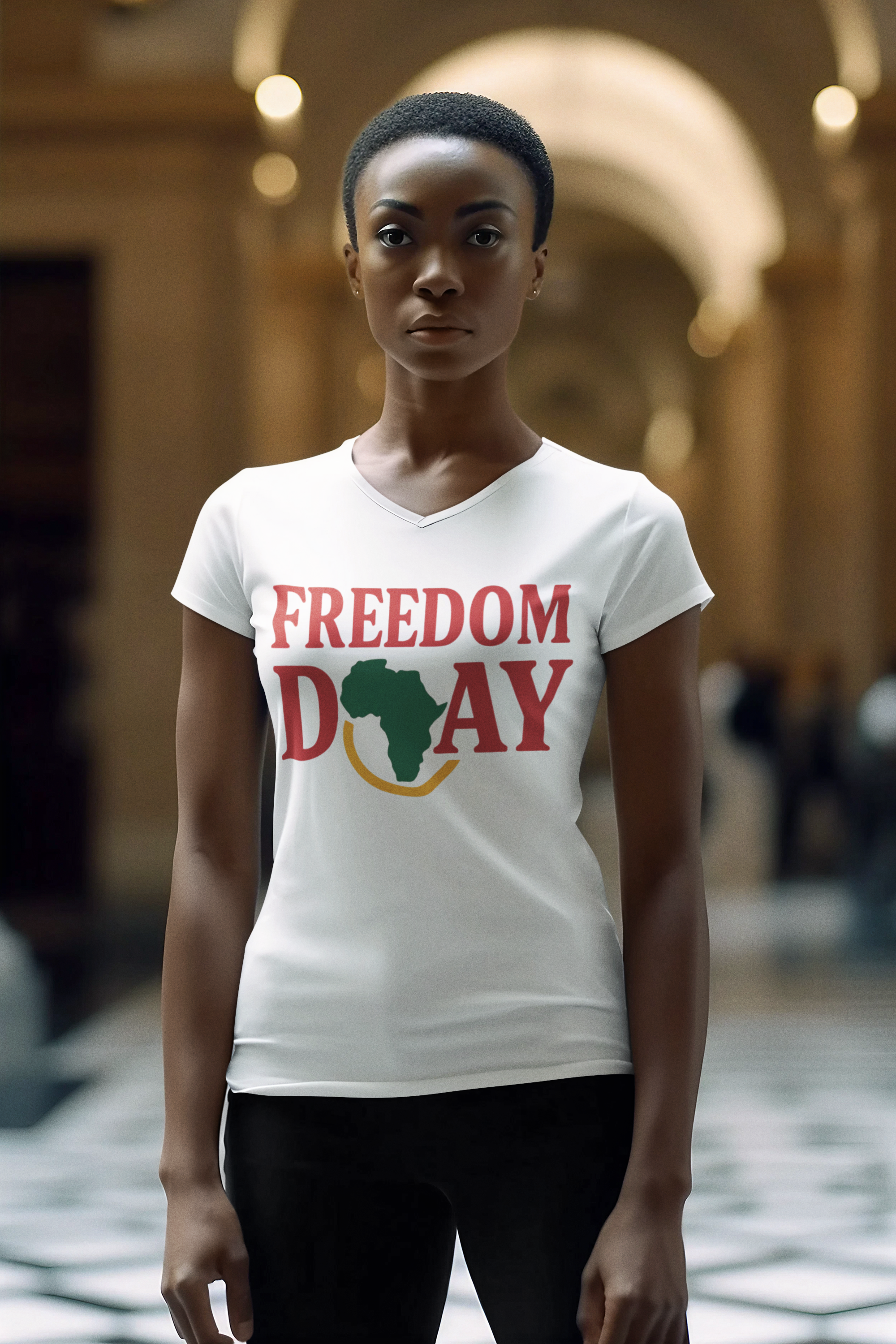 Freedom Day V-Neck Tee — Africa Map Celebration T-Shirt product thumbnail image