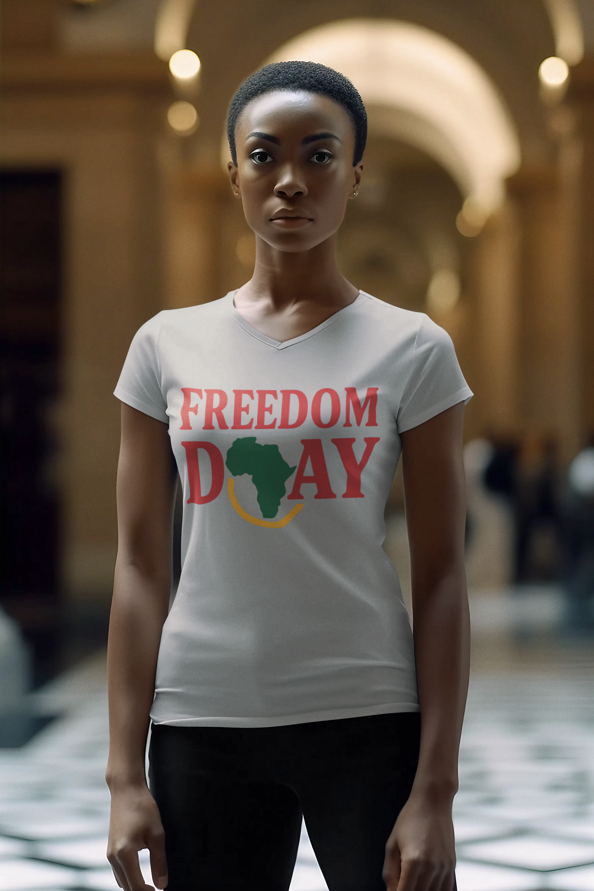 Freedom Day V-Neck Tee — Africa Map Celebration T-Shirt product thumbnail image Freedom Day V-Neck Tee — Africa Map Celebration T-Shirt product thumbnail image