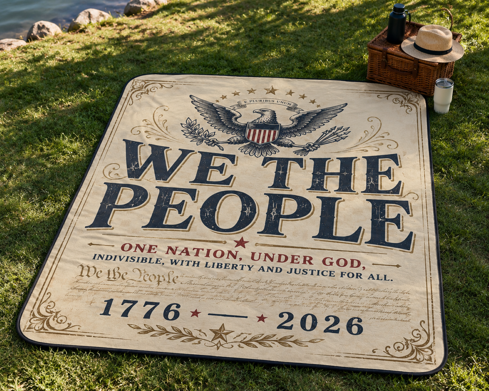 We The People Patriotic Picnic Blanket — 1776–2026 Eagle Americana Design