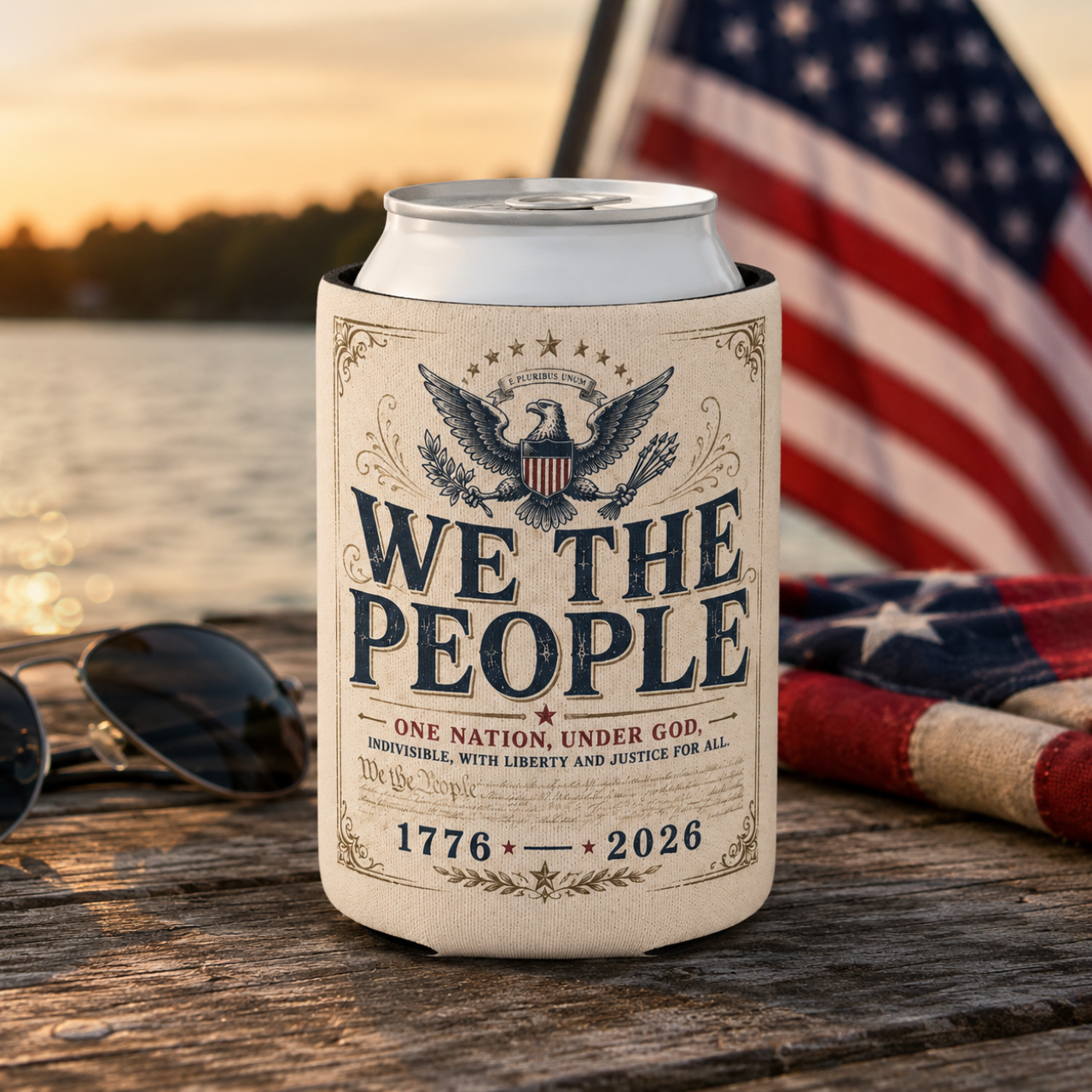 Can Cooler — "We The People" Patriotic 1776–2026 Eagle Insulated Can Sleeve