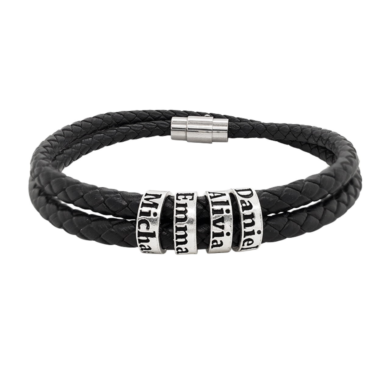 Personalized Engraved Leather Bracelet with Beads — Custom Name Bracelet product thumbnail image