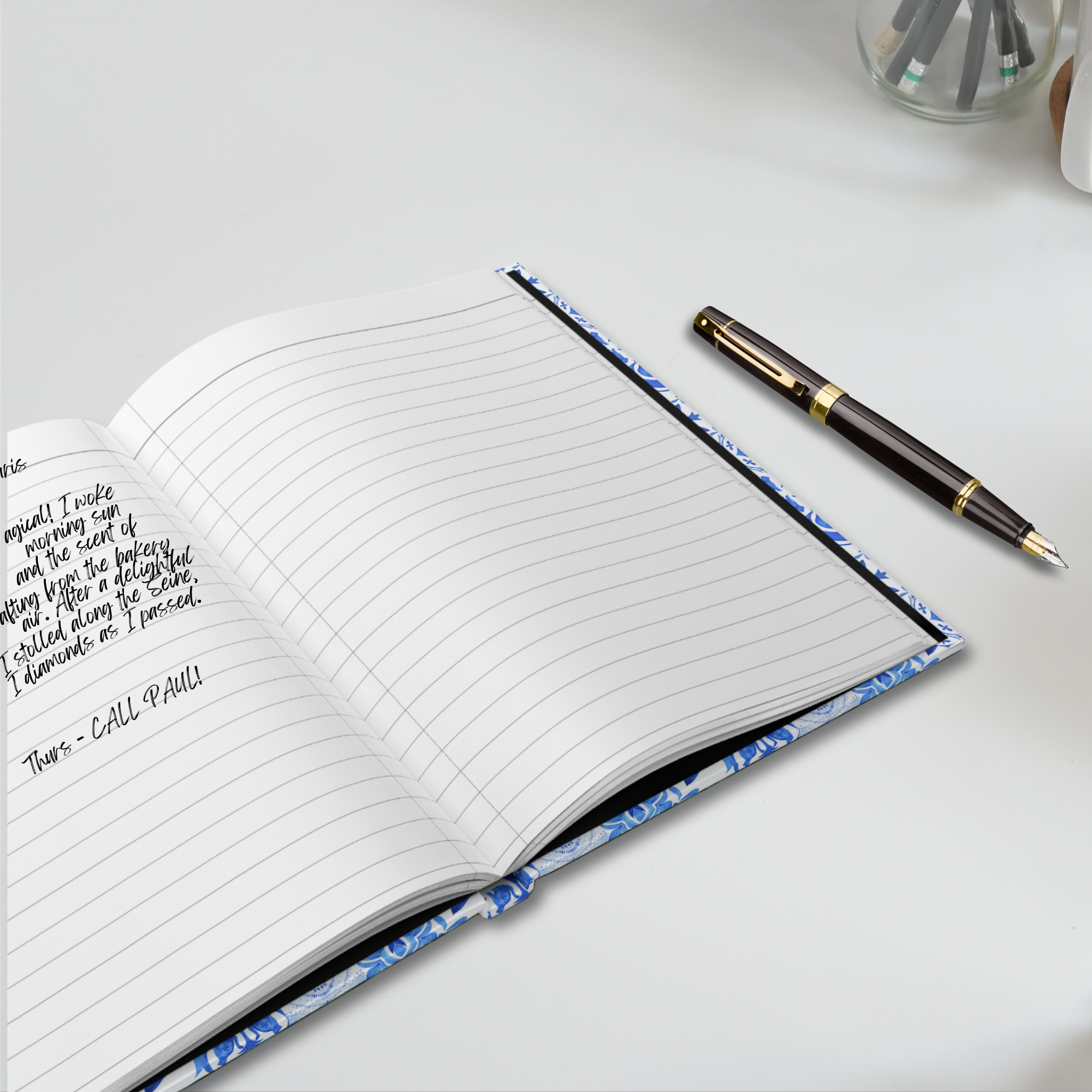 Personalized travel journal with azulejo tile patterned cover product thumbnail image Personalized travel journal with azulejo tile patterned cover product thumbnail image