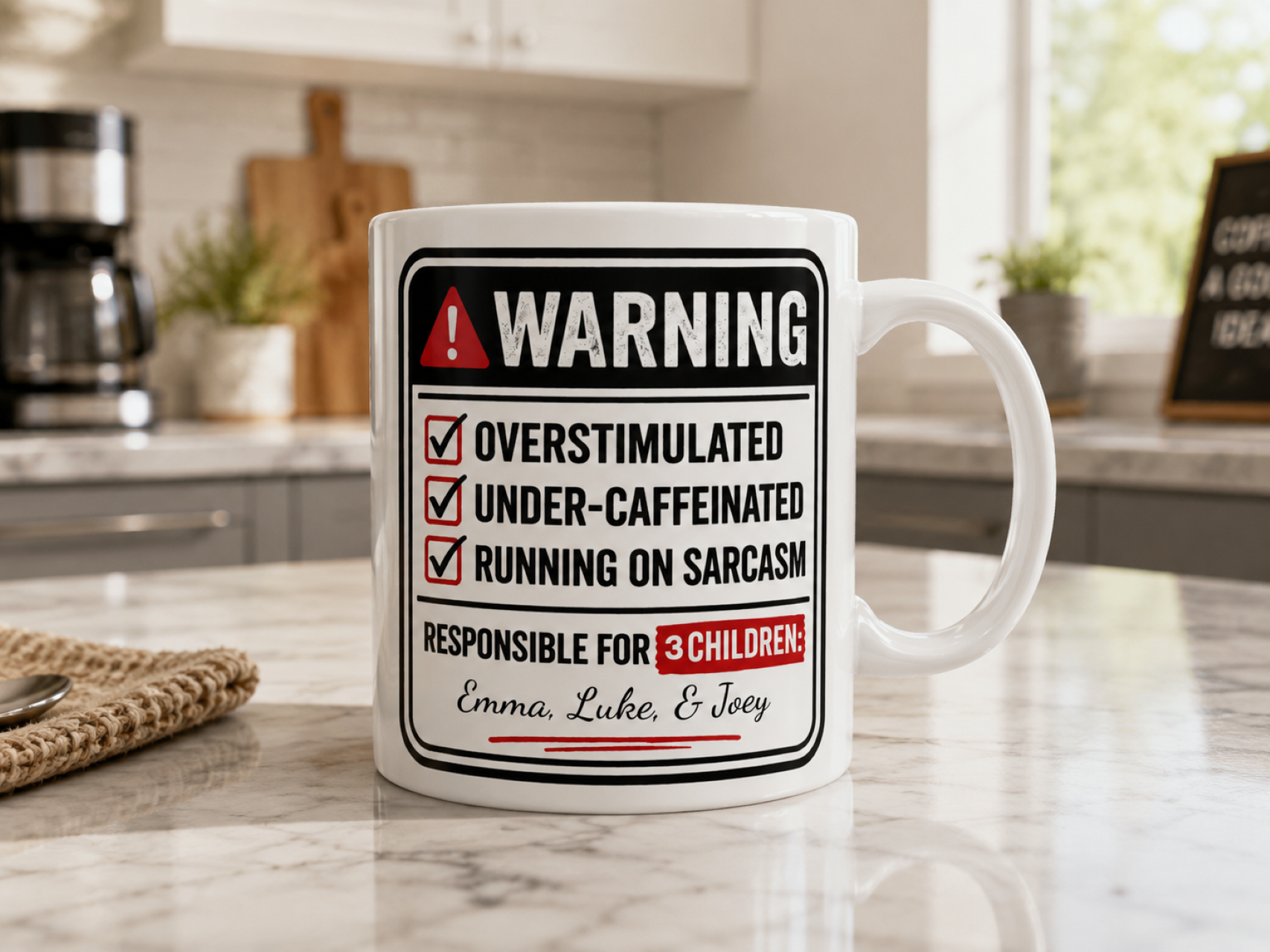 Custom Mom Mug with Kids Names, Funny Mother’s Day Gift, Funny Birthday Gift, Personalized Coffee Mug for Mom, Sarcastic Mom Life Cup (11oz/15oz)