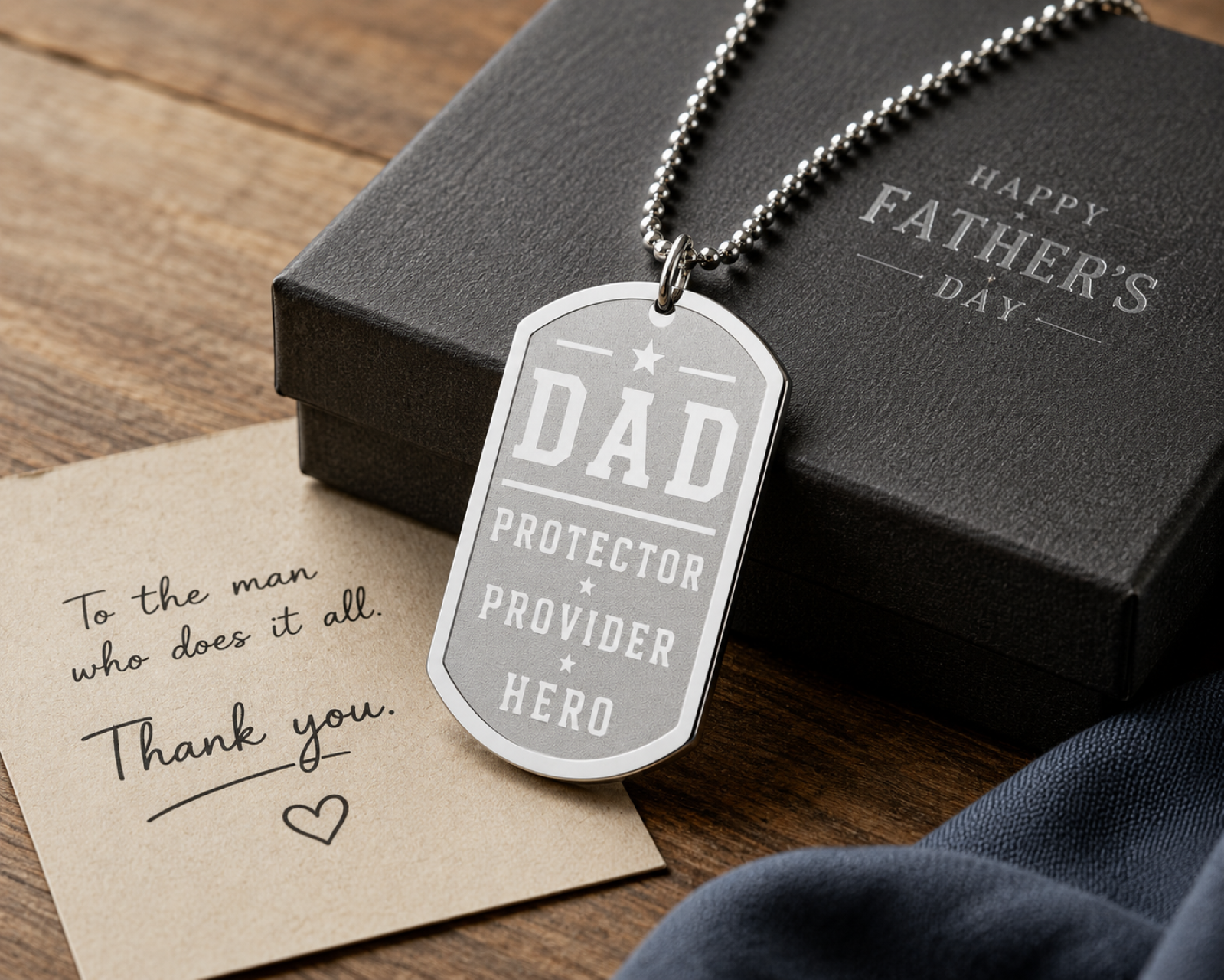 Dad Dog Tag Necklace — “DAD Protector • Provider • Hero” Stainless Steel Gift product thumbnail image