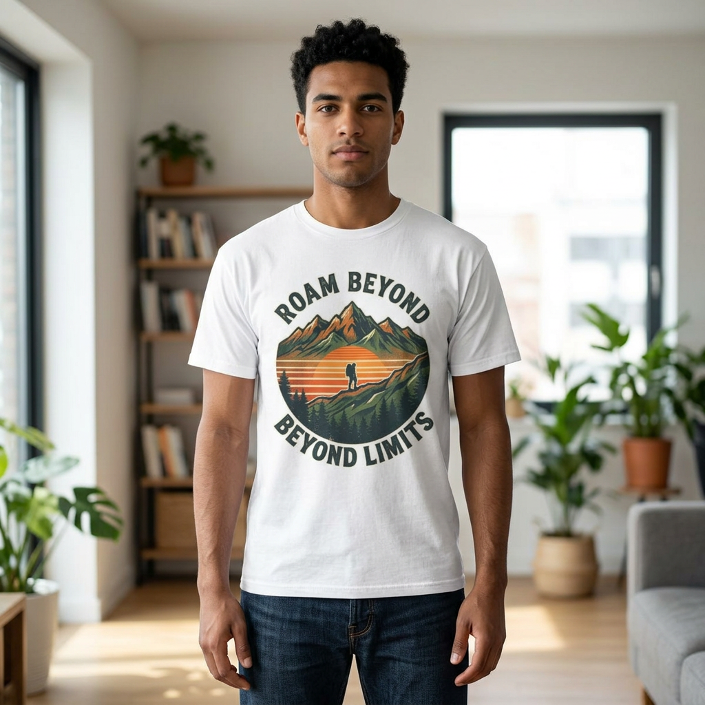 Roam Beyond Mountains T-Shirt — 'Roam Beyond Beyond Limits' Outdoor Adventure Tee product thumbnail image