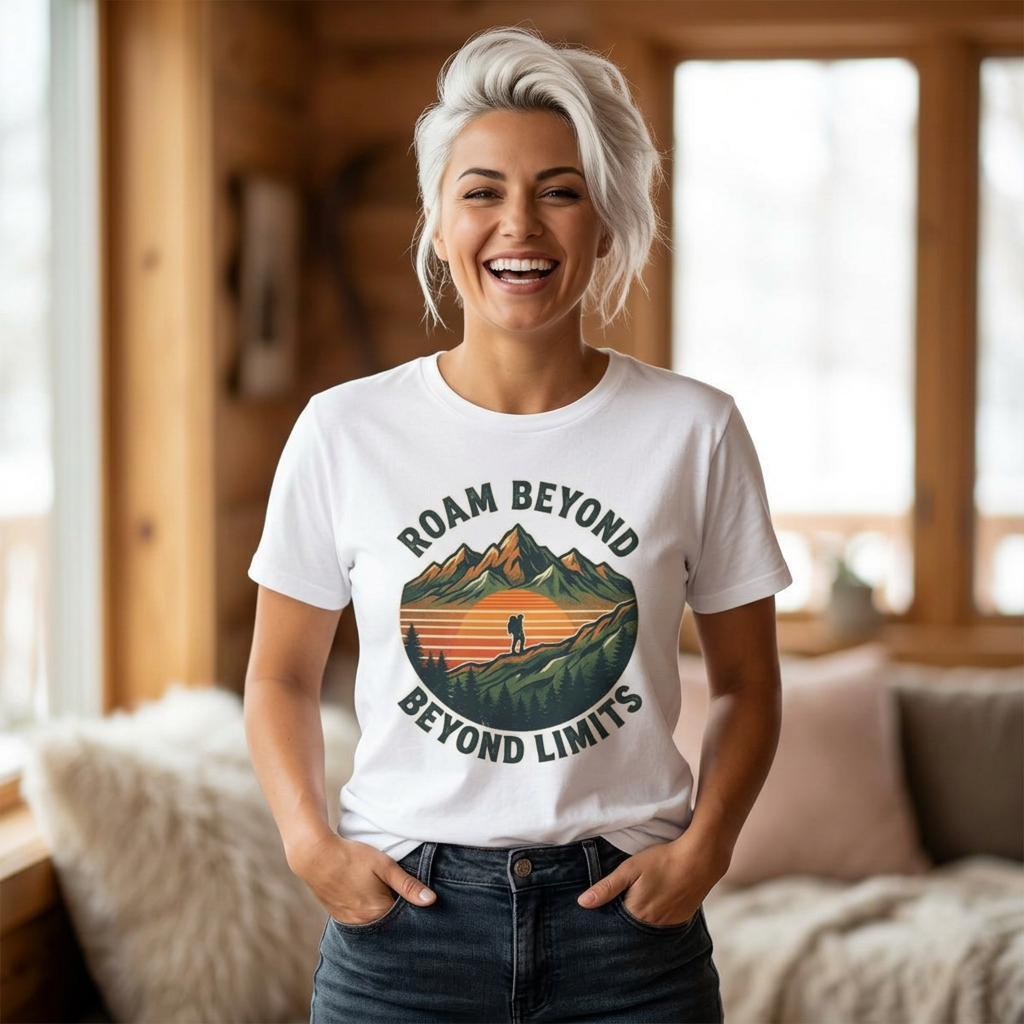 Roam Beyond Mountains T-Shirt — 'Roam Beyond Beyond Limits' Outdoor Adventure Tee