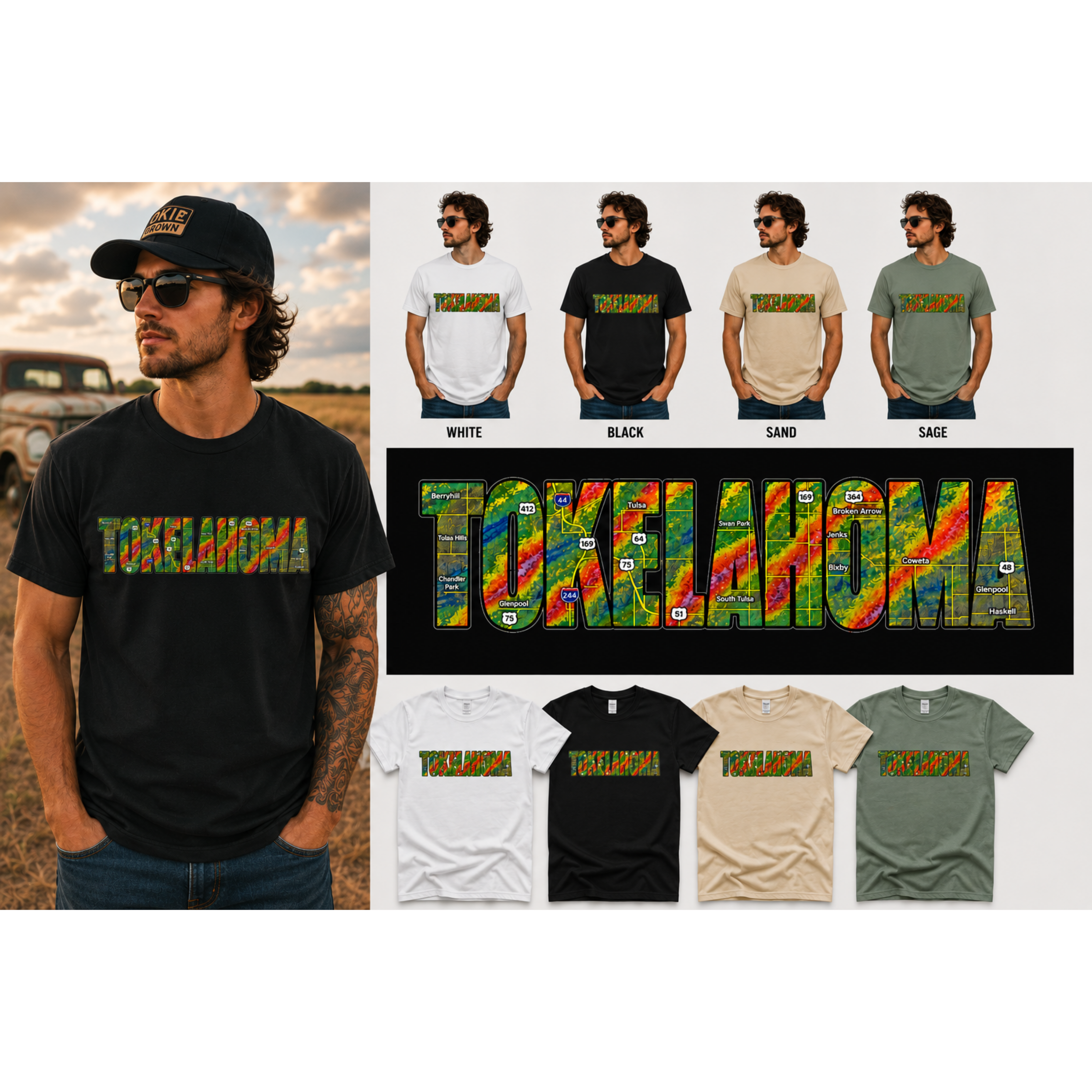 TOKELAHOMA Radar Map Tee | Oklahoma Weather Shirt | Route 66 Inspired Graphic Tee product thumbnail image