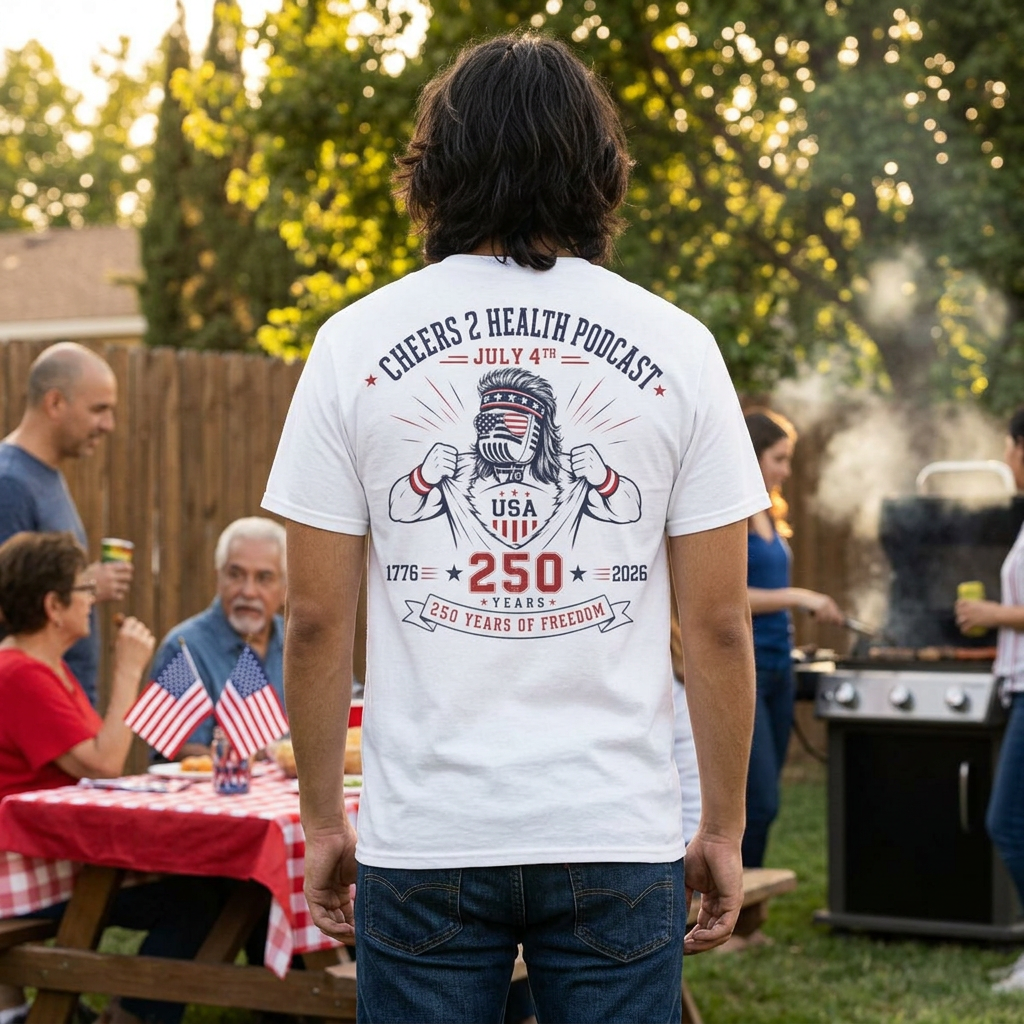 4th of July USA Graphic T-Shirt — "Cheers 2 Health Podcast" 250 Years of Freedom product thumbnail image 4th of July USA Graphic T-Shirt — "Cheers 2 Health Podcast" 250 Years of Freedom product thumbnail image