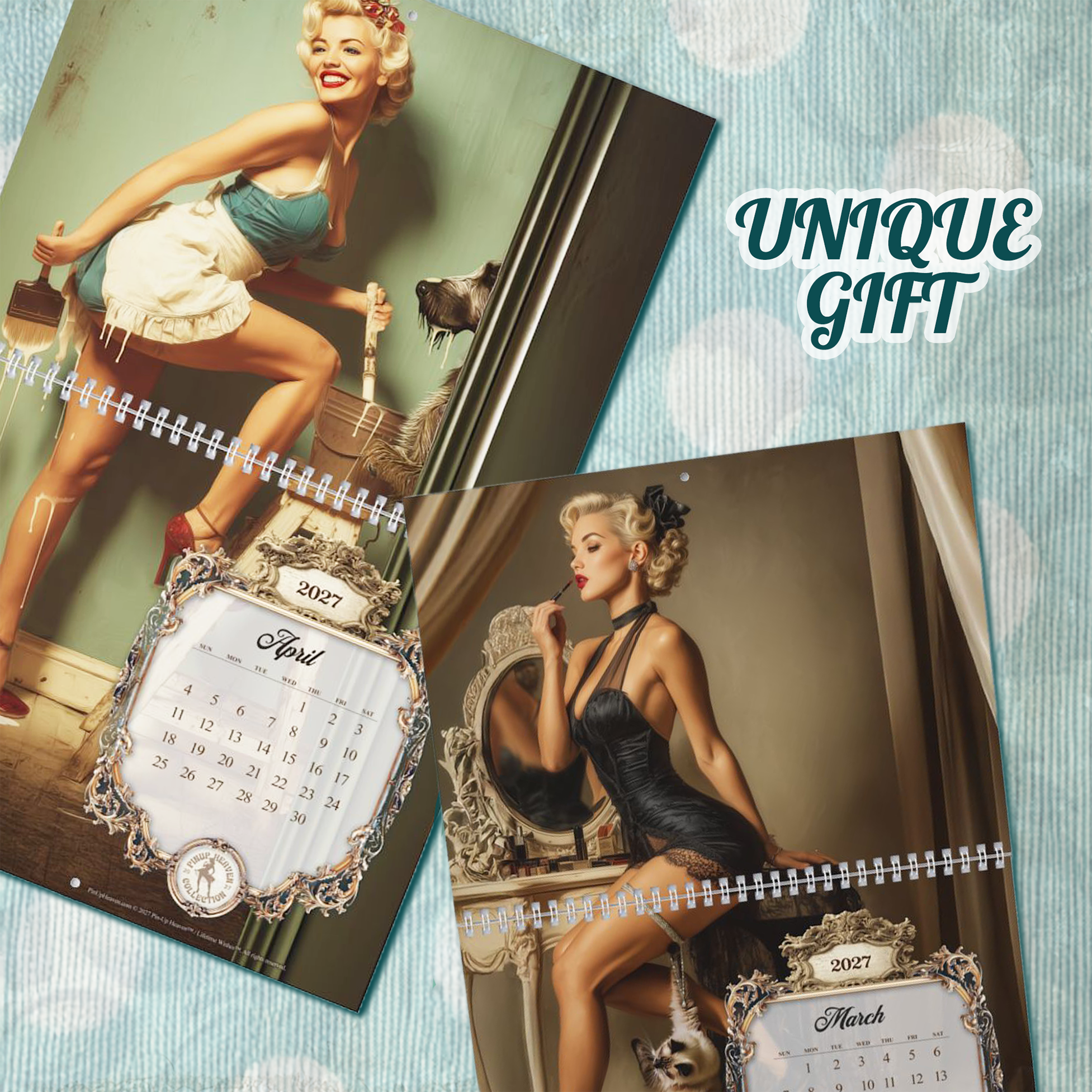 2027 Pin Up Calendar – Caught in the Act XL Gallery Edition, Vintage Norman Rockwell–Inspired Pinup Art, Funny Retro Wall Art Calendar, 2-Panel Artwork Display product thumbnail image