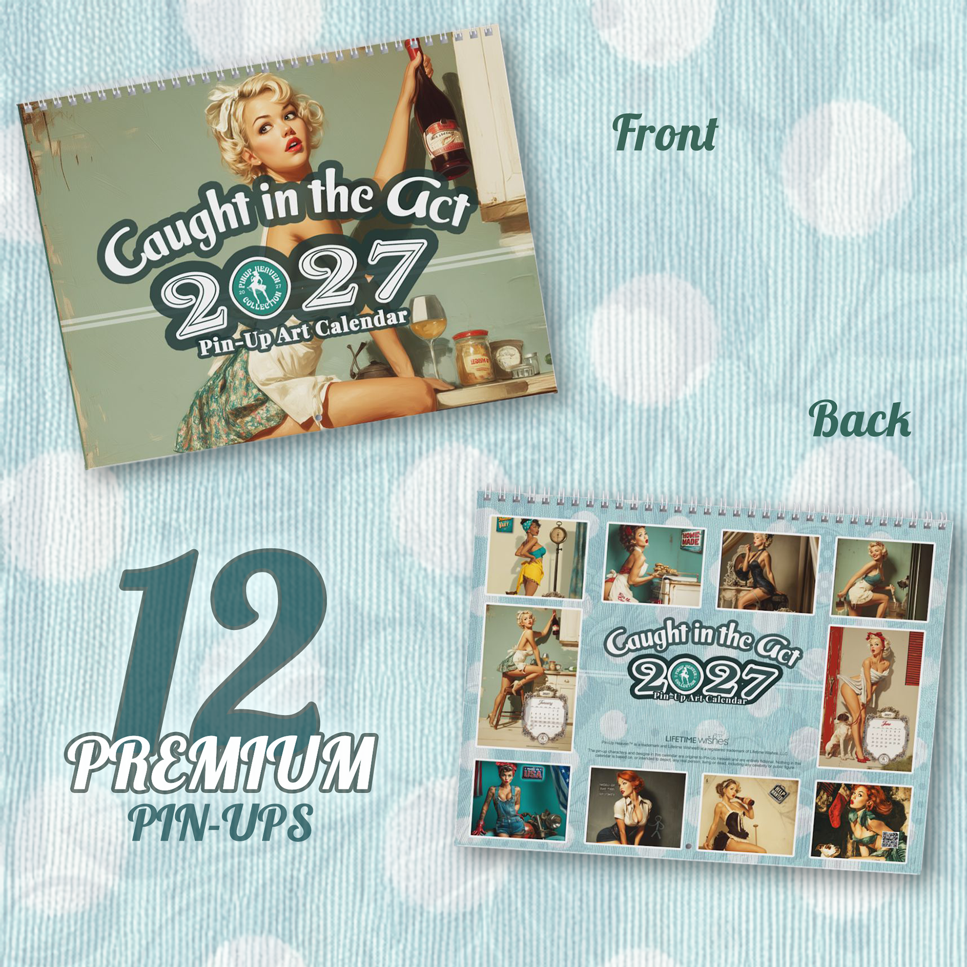2027 Pin Up Calendar – Caught in the Act XL Gallery Edition, Vintage Norman Rockwell–Inspired Pinup Art, Funny Retro Wall Art Calendar, 2-Panel Artwork Display product thumbnail image