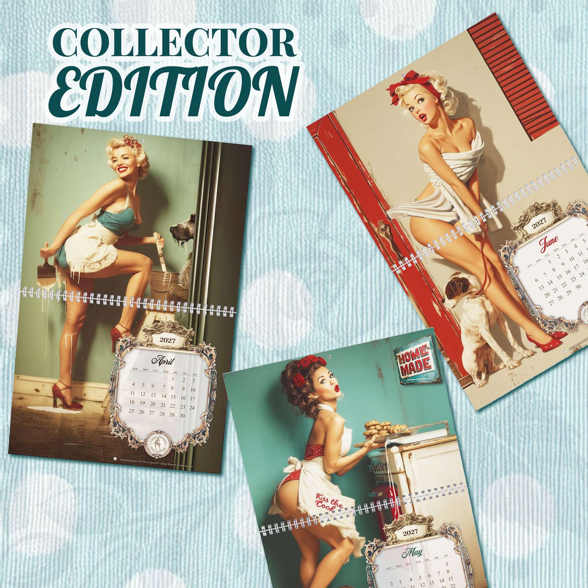 2027 Pin Up Calendar – Caught in the Act XL Gallery Edition, Vintage Norman Rockwell–Inspired Pinup Art, Funny Retro Wall Art Calendar, 2-Panel Artwork Display product thumbnail image