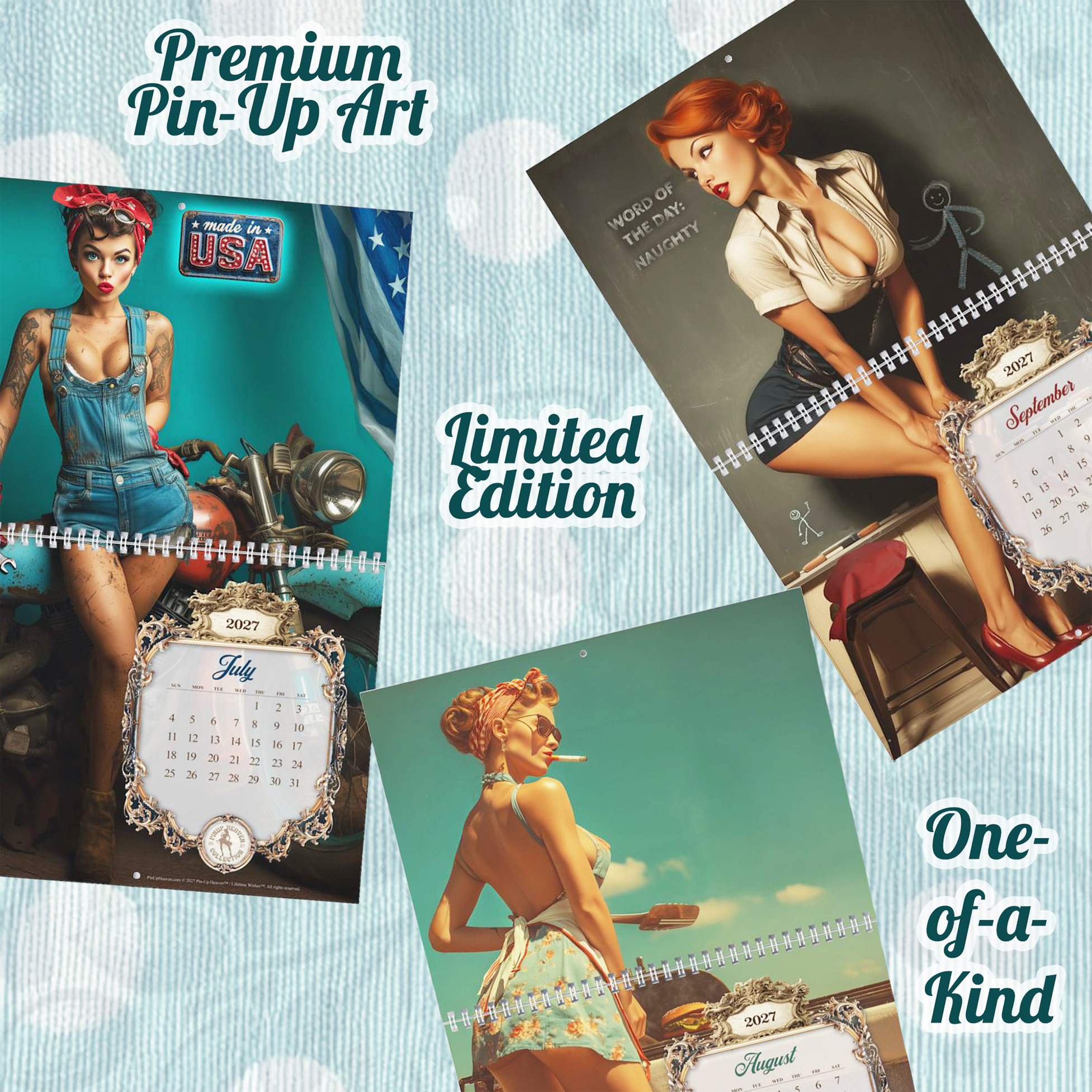 2027 Pin Up Calendar – Caught in the Act XL Gallery Edition, Vintage Norman Rockwell–Inspired Pinup Art, Funny Retro Wall Art Calendar, 2-Panel Artwork Display product thumbnail image