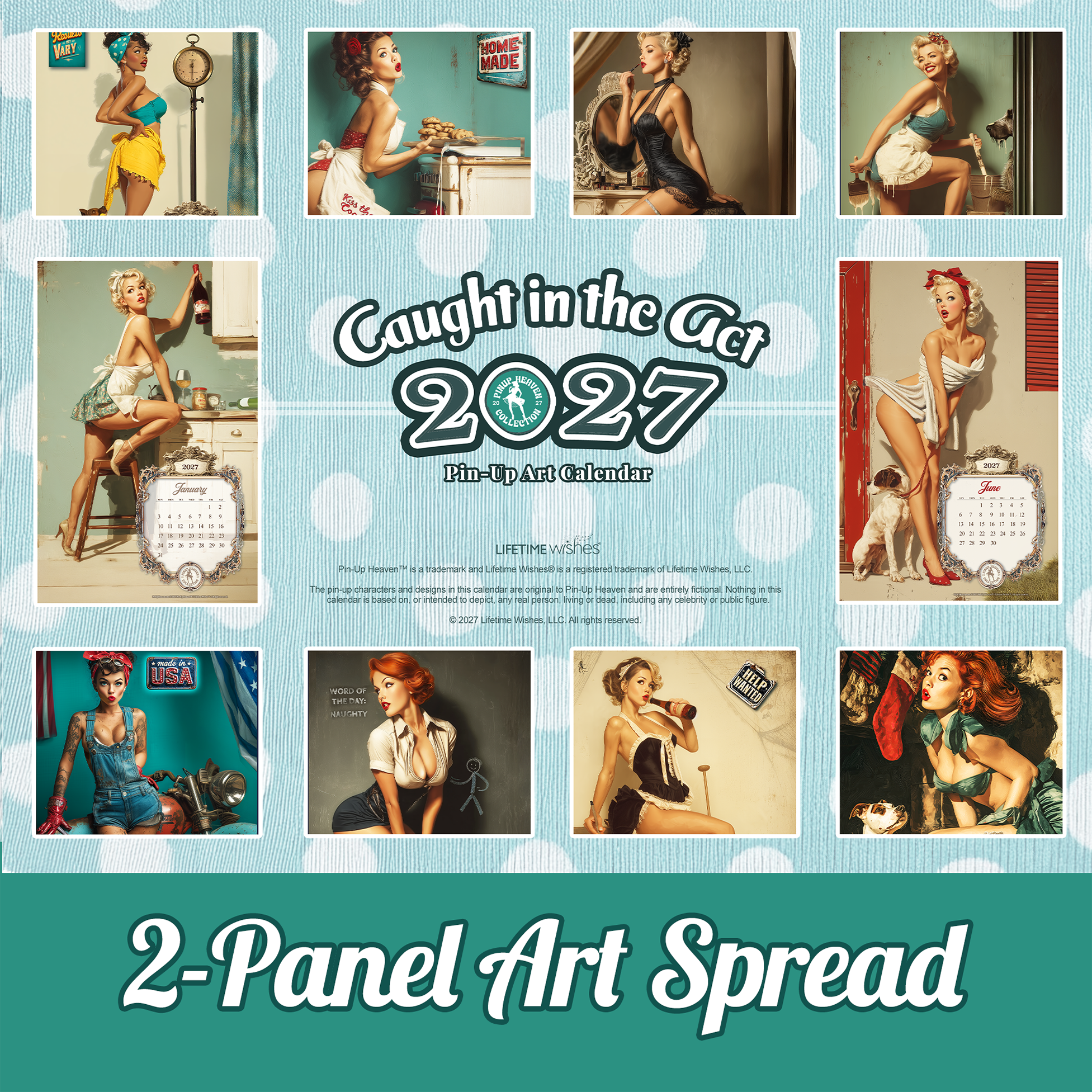 2027 Pin Up Calendar – Caught in the Act XL Gallery Edition, Vintage Norman Rockwell–Inspired Pinup Art, Funny Retro Wall Art Calendar, 2-Panel Artwork Display product thumbnail image 2027 Pin Up Calendar – Caught in the Act XL Gallery Edition, Vintage Norman Rockwell–Inspired Pinup Art, Funny Retro Wall Art Calendar, 2-Panel Artwork Display product thumbnail image