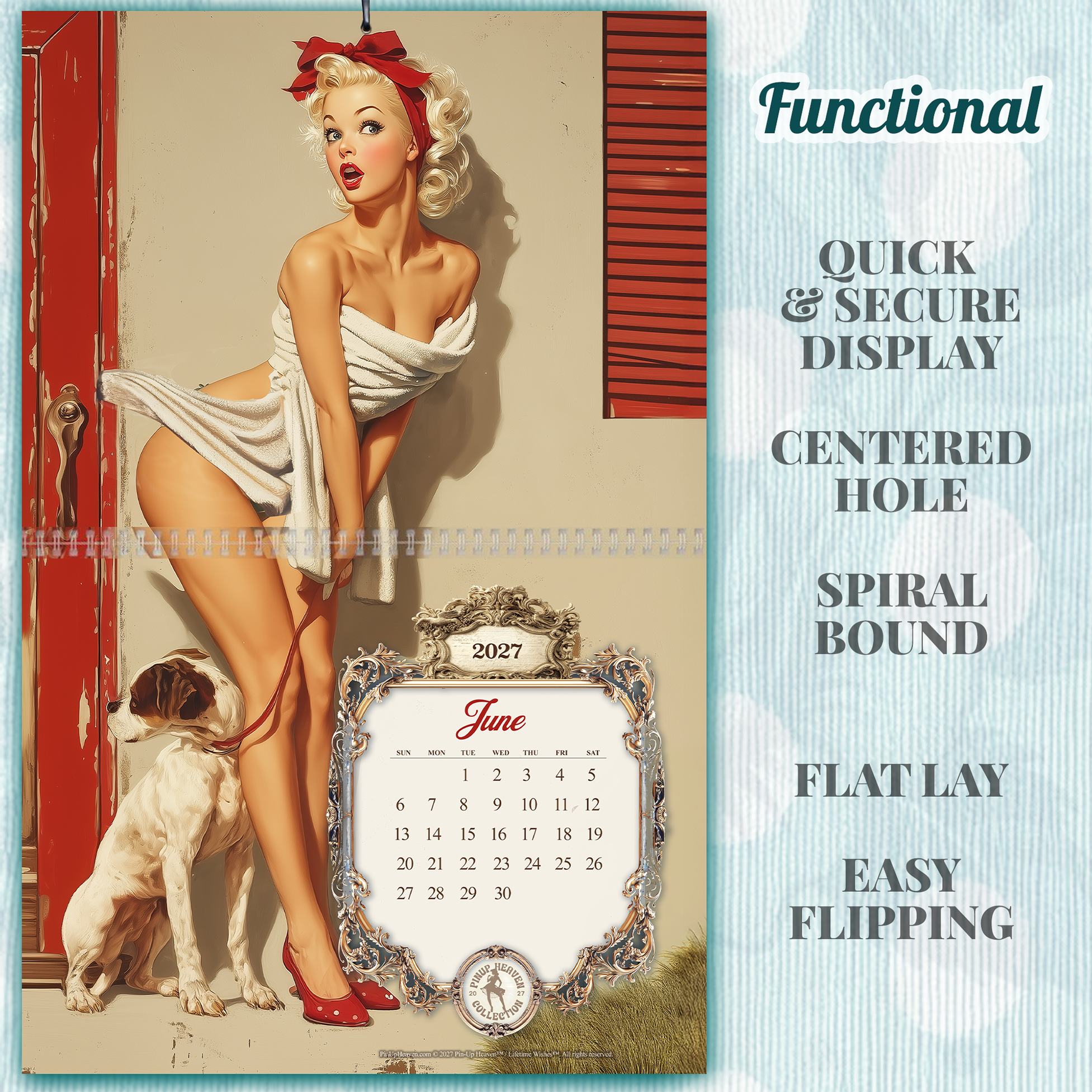 2027 Pin Up Calendar – Caught in the Act XL Gallery Edition, Vintage Norman Rockwell–Inspired Pinup Art, Funny Retro Wall Art Calendar, 2-Panel Artwork Display product thumbnail image