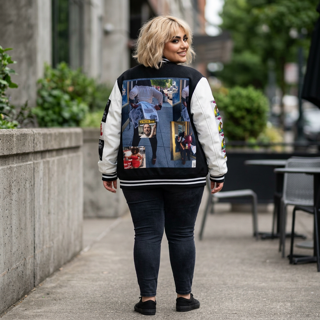 Meme Patch Letterman Jacket – Retro Collage Varsity Coat product thumbnail image