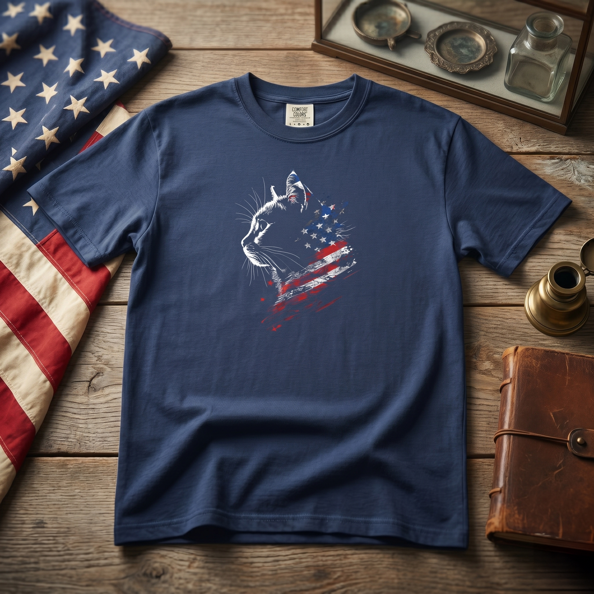 T-Shirt: American Flag Cat - Patriotic Kitty Graphic Tee product thumbnail image T-Shirt: American Flag Cat - Patriotic Kitty Graphic Tee product thumbnail image