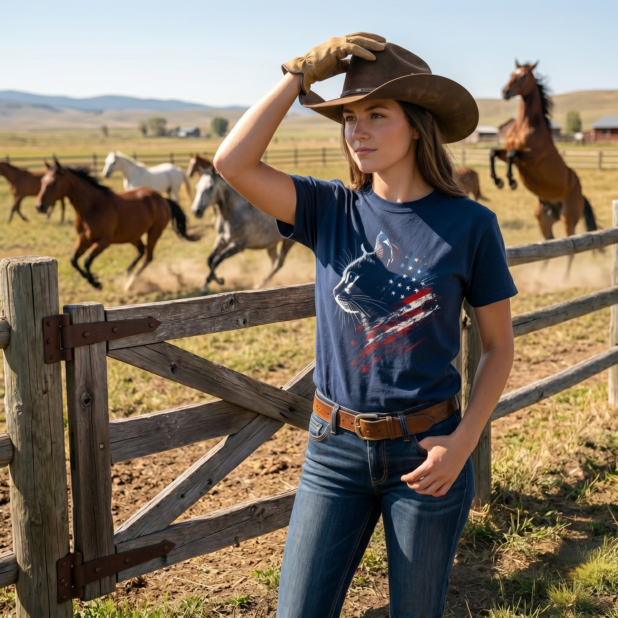 T-Shirt: American Flag Cat - Patriotic Kitty Graphic Tee product thumbnail image