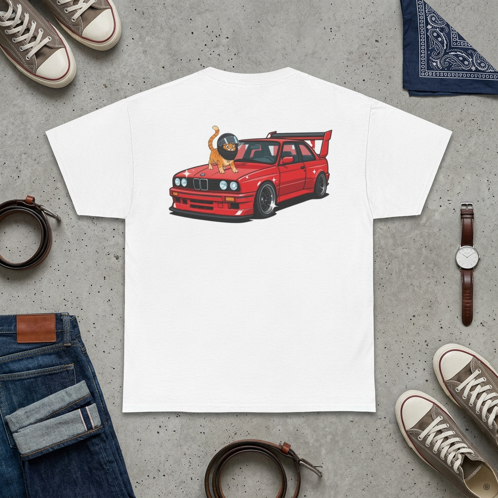 Red Retro BMW with Cat Graphic product thumbnail image