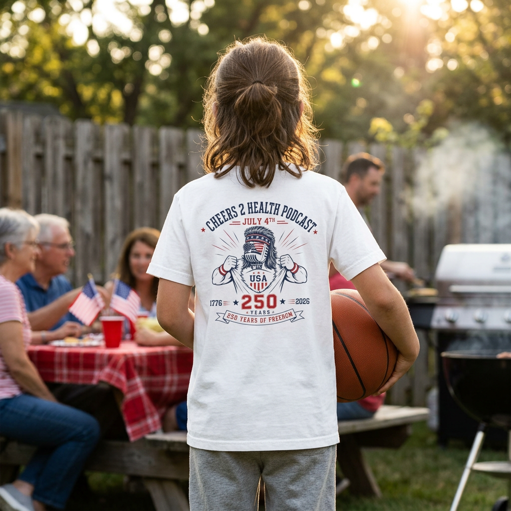 Youth Tee — "Cheers 2 Health Podcast" 250th USA 4th of July Patriotic Tee product thumbnail image
