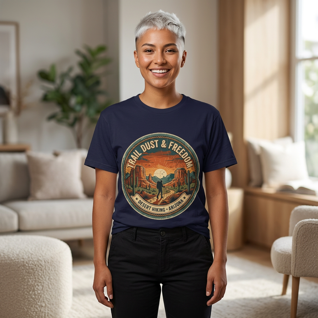 Trail Dust & Freedom Desert Hiking T-Shirt — Arizona Sunset Graphic Tee product thumbnail image Trail Dust & Freedom Desert Hiking T-Shirt — Arizona Sunset Graphic Tee product thumbnail image