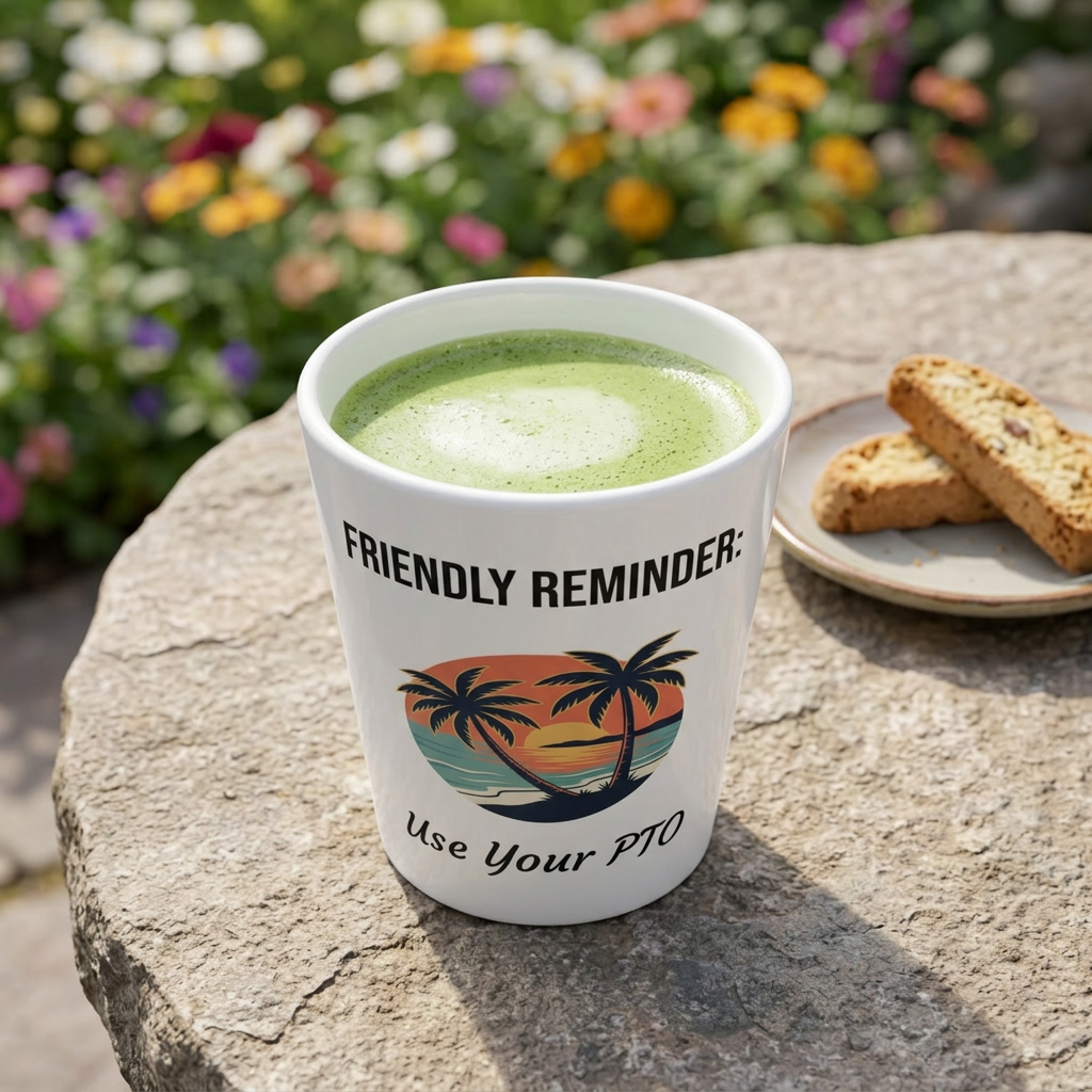 Latte Mug "Friendly Reminder: Use Your PTO" — Office Humor Coffee Cup product thumbnail image Latte Mug "Friendly Reminder: Use Your PTO" — Office Humor Coffee Cup product thumbnail image