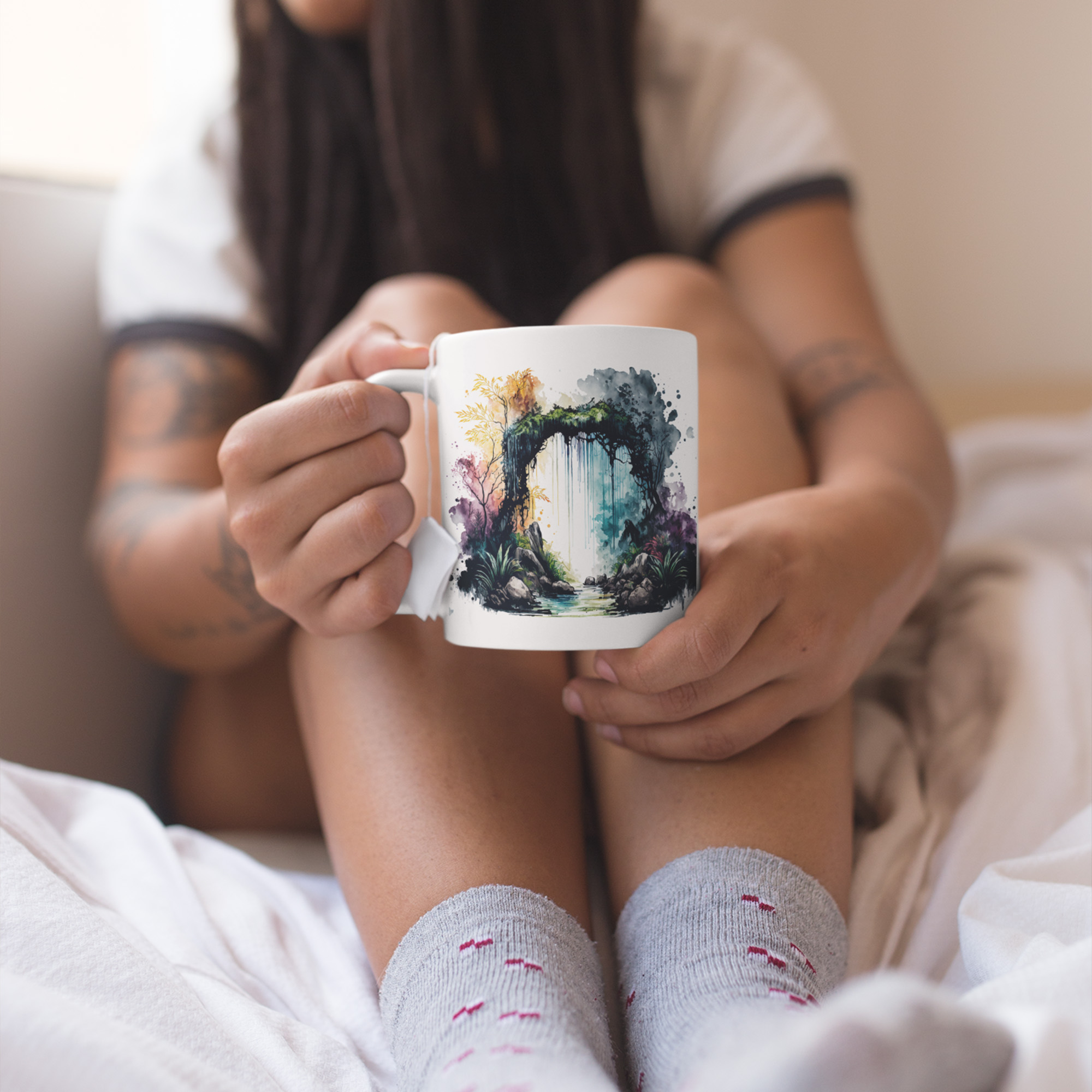 Watercolor Jungle Cruise Ceramic Mug | Ai Illustration Mug | Suluboya | Tabletop Game Accessories | DnD Coffee | RPG D&D gifts | Fantasy Art image 2