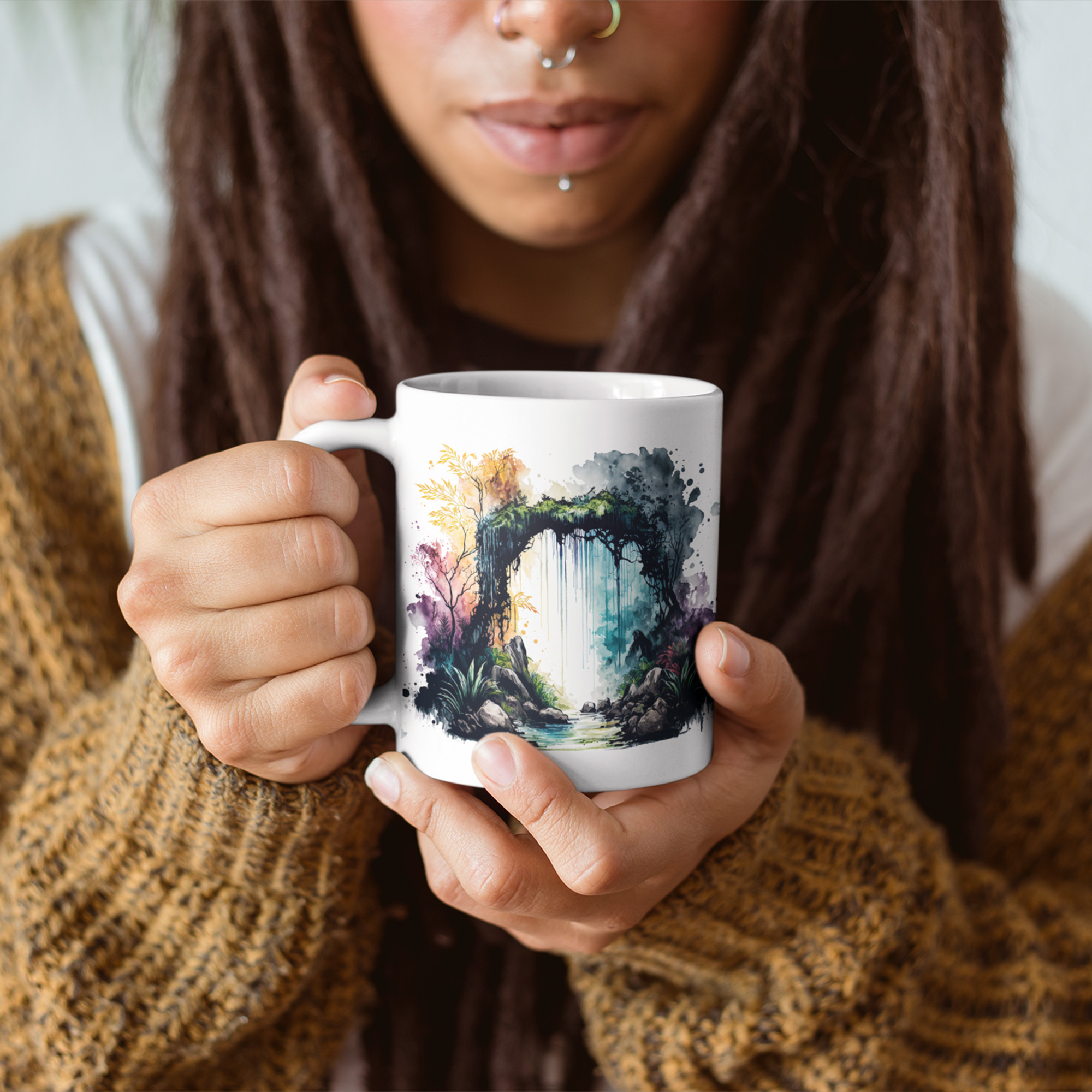 Watercolor Jungle Cruise Ceramic Mug | Ai Illustration Mug | Suluboya | Tabletop Game Accessories | DnD Coffee | RPG D&D gifts | Fantasy Art image 3