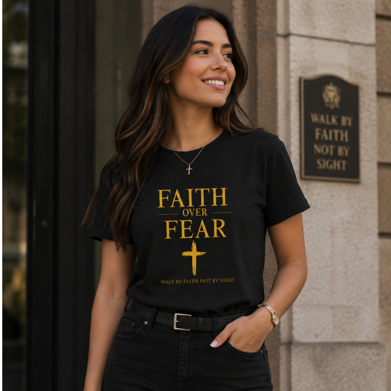 Faith Over Fear T-Shirt | Christian Cross Typography Shirt