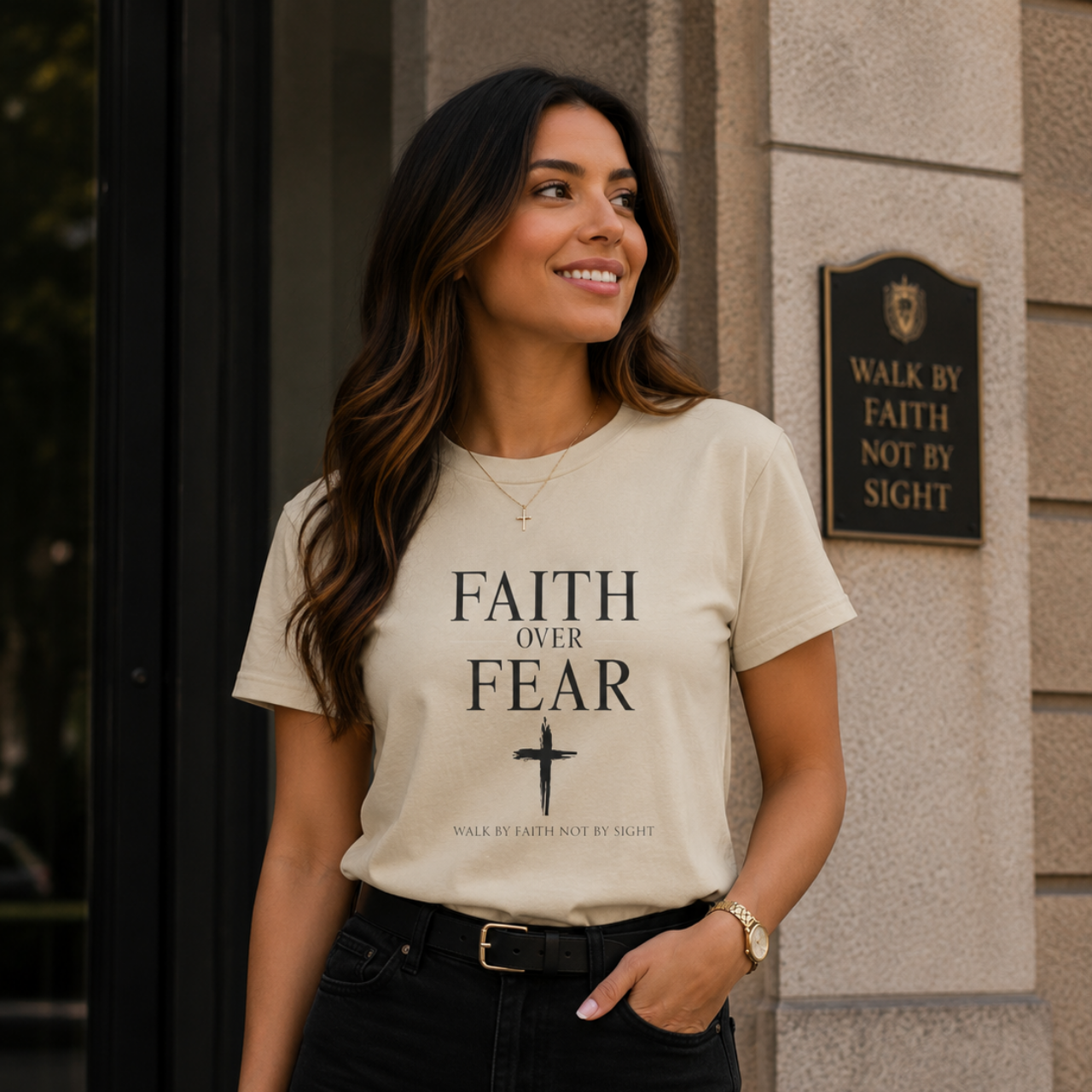 Faith Over Fear T-Shirt | Christian Cross Typography Shirt