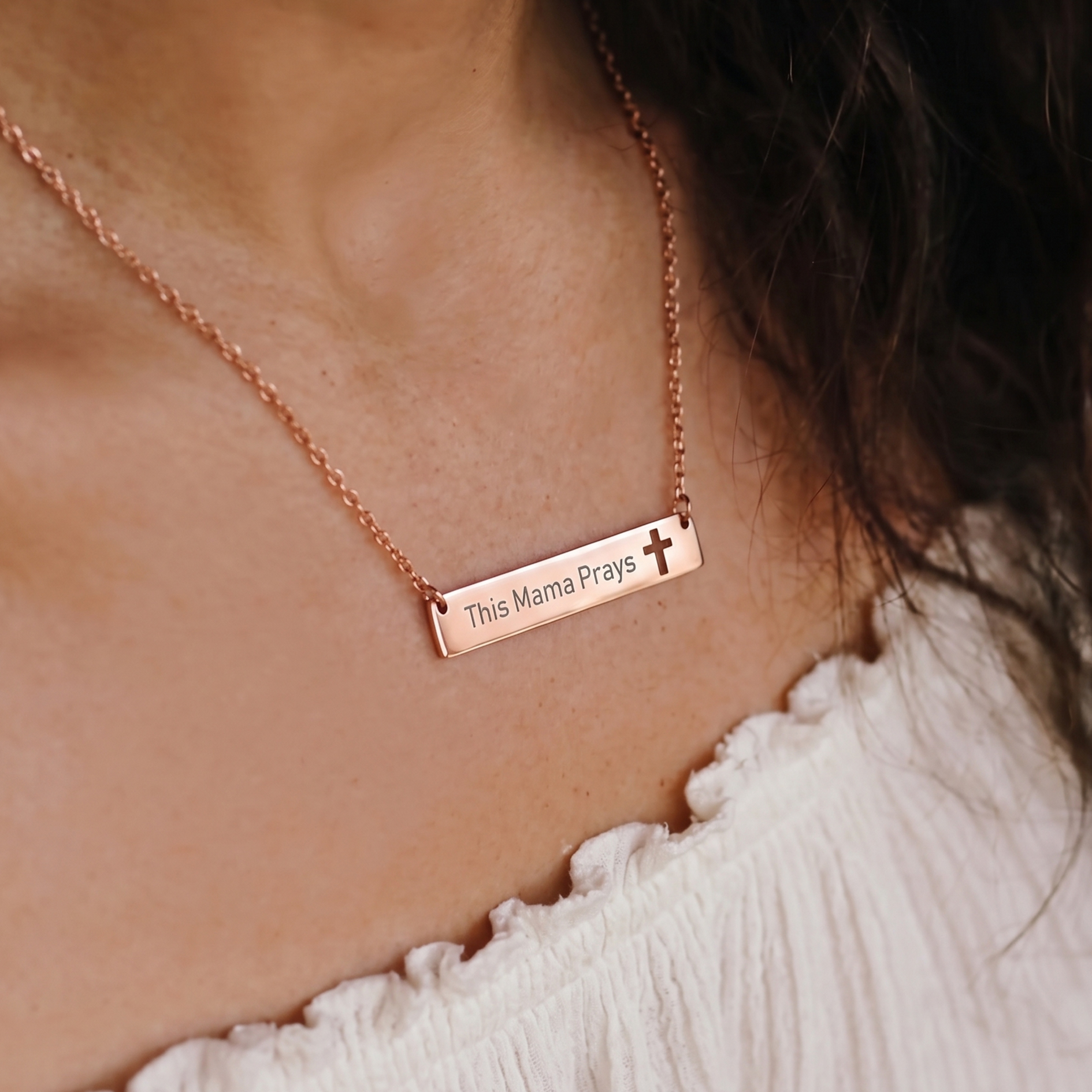 This Mama Prays Cutout Cross Necklace – One Size, 18K Gold PVD coating