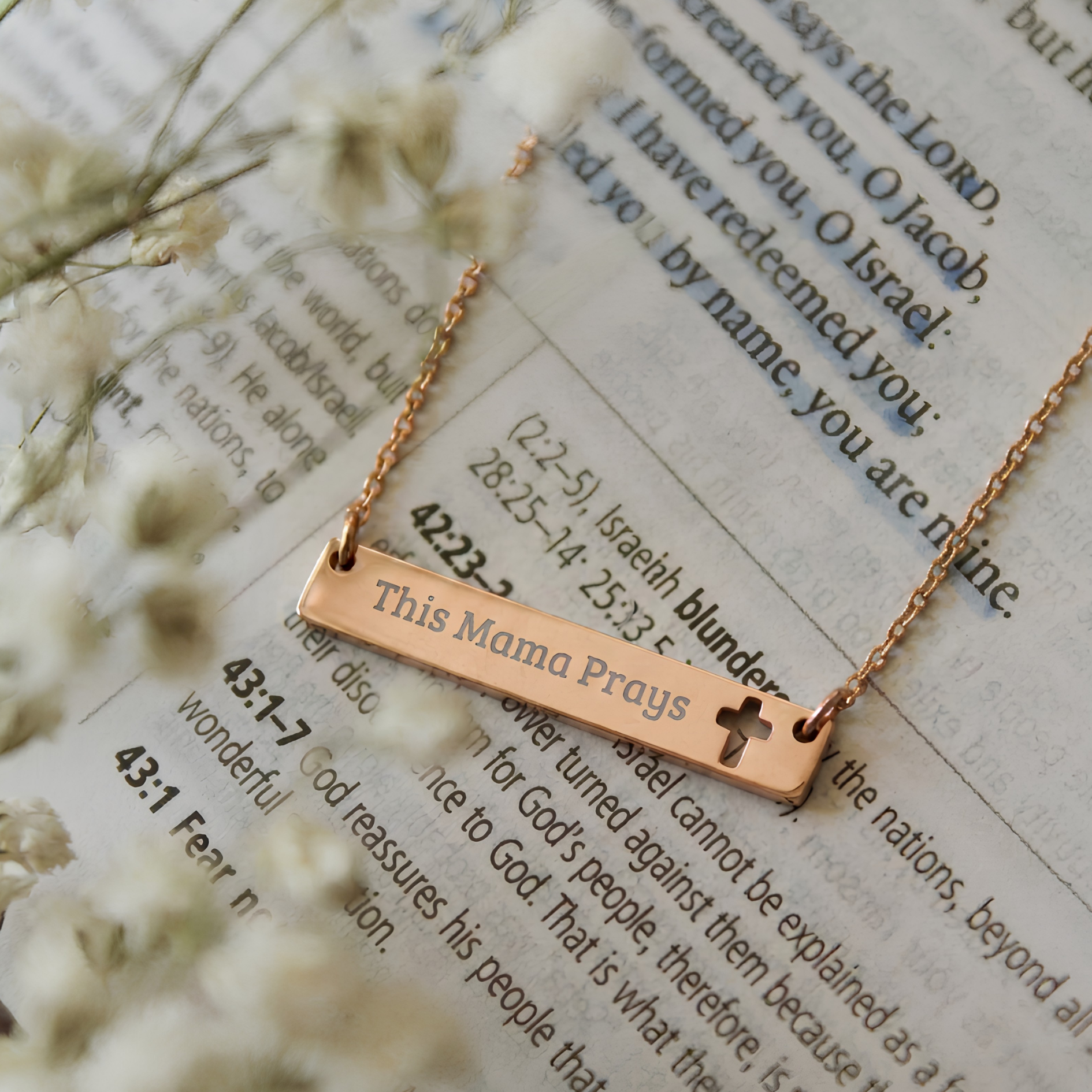This Mama Prays Cutout Cross Necklace