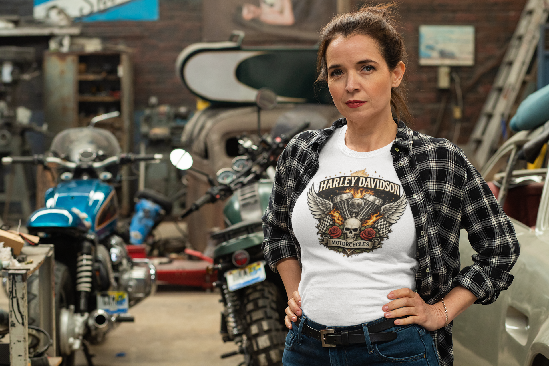 Harley Davidson Skull Wings Women's Tee — Motorcycle Biker Graphic Shirt product thumbnail image