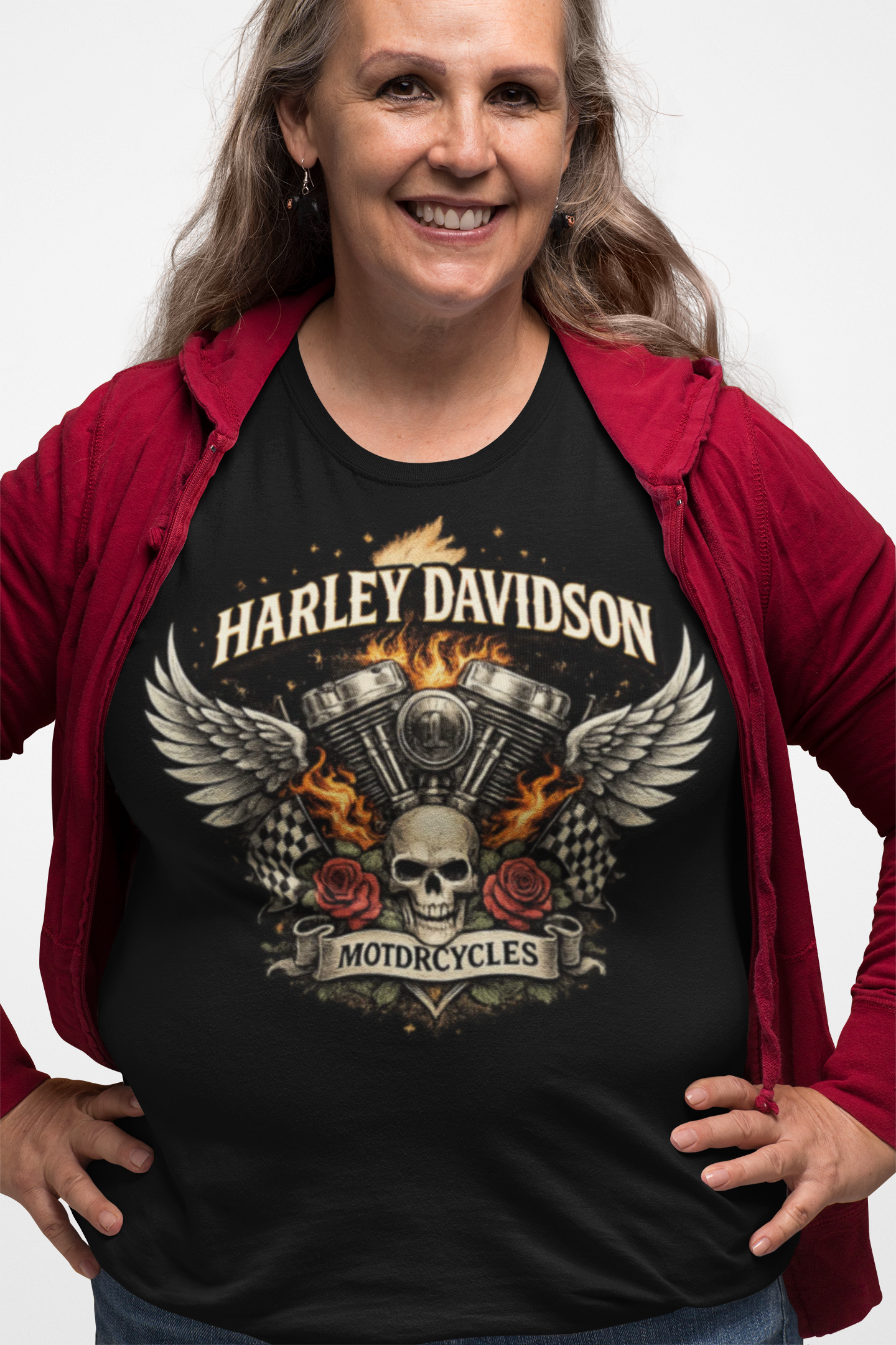 Harley Davidson Skull Wings Women's Tee — Motorcycle Biker Graphic Shirt product thumbnail image
