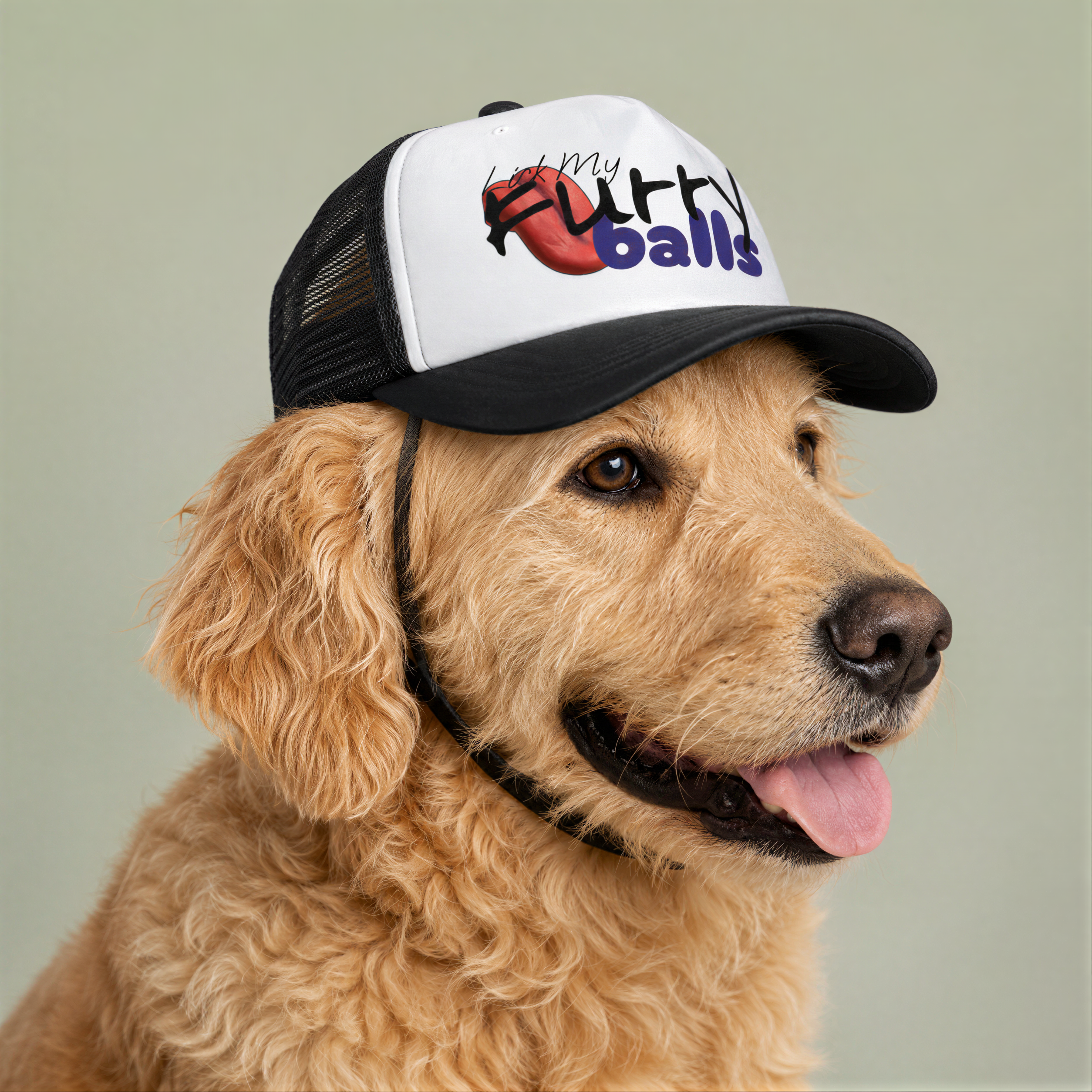 Lick My Furry Balls Dog-Trucker Hat | Dog Paw Tongue Graphic