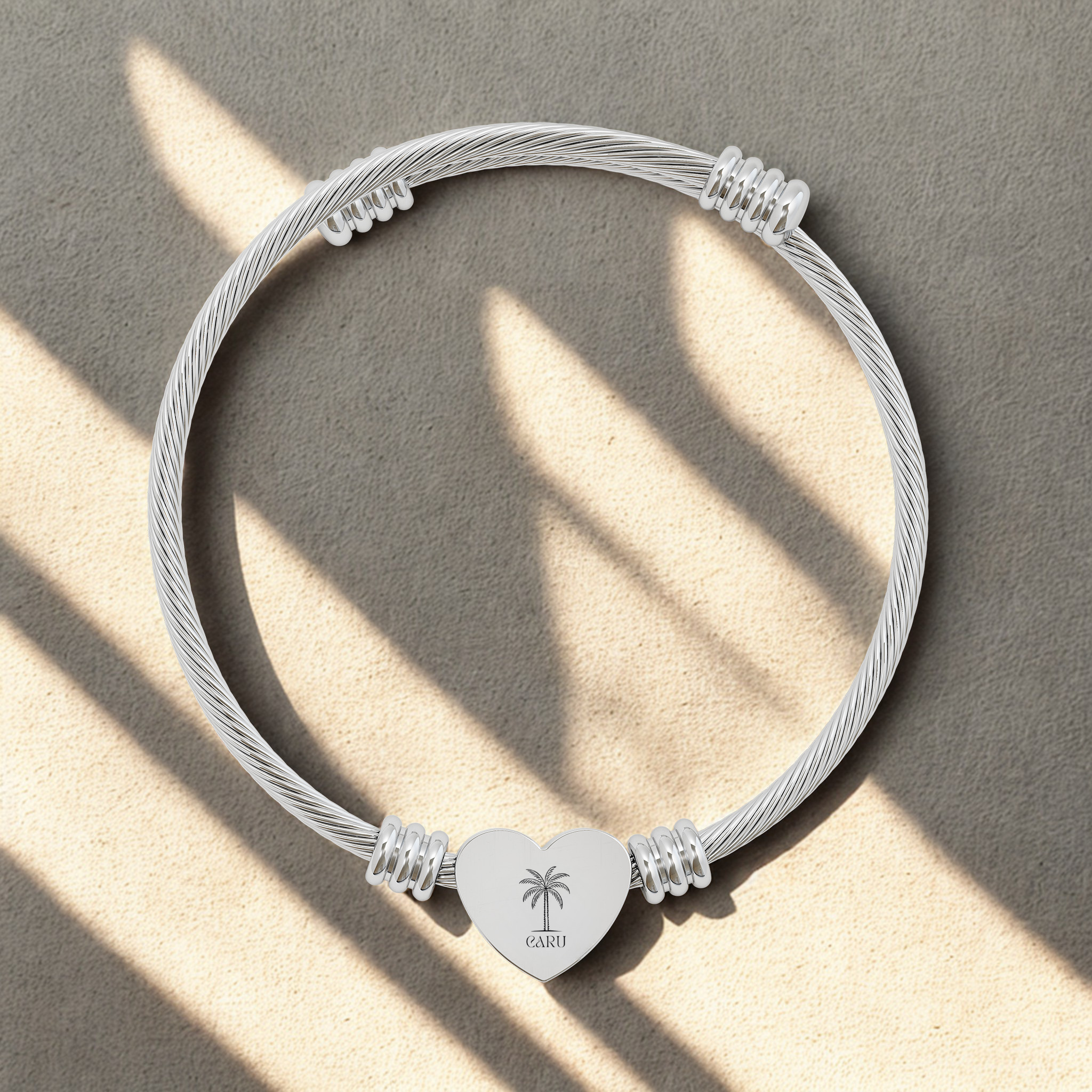 Engravable Heart Cuff Bracelet | Silver or Gold Cable Wire Bracelet product thumbnail image