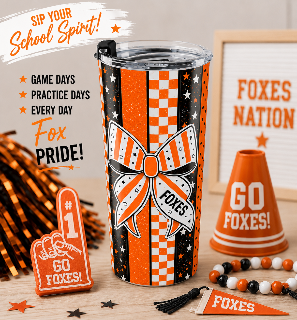 Foxes Bow/Stripe Tumbler 20 oz product thumbnail image Foxes Bow/Stripe Tumbler 20 oz product thumbnail image