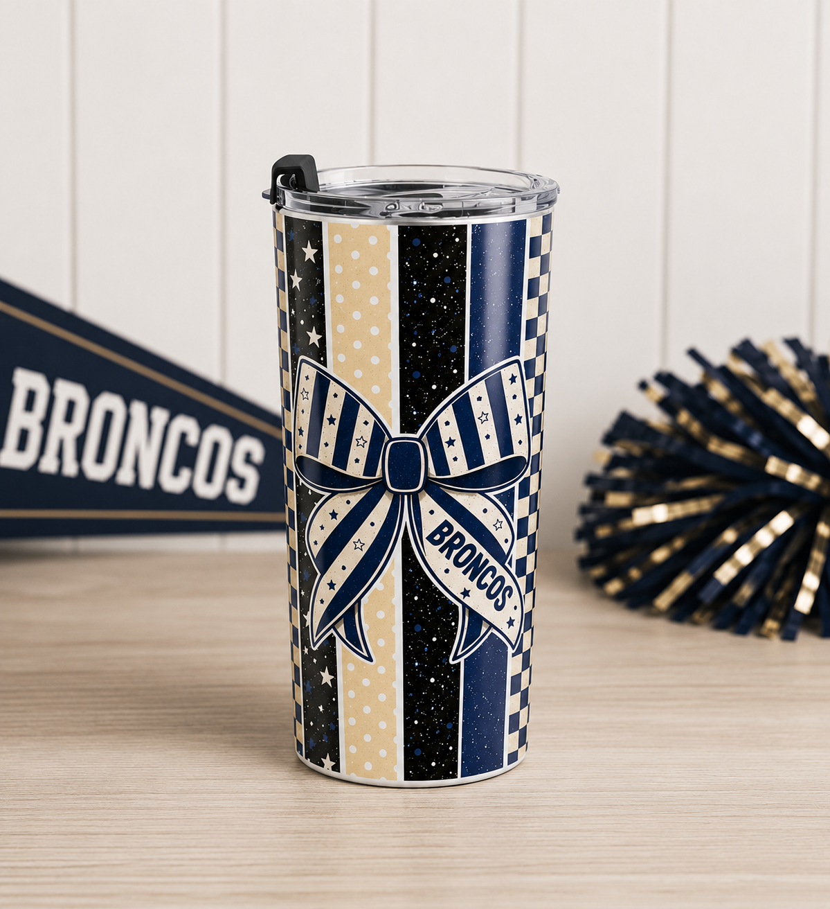 Broncos Bow/Stripes Tumbler 20 oz product thumbnail image Broncos Bow/Stripes Tumbler 20 oz product thumbnail image