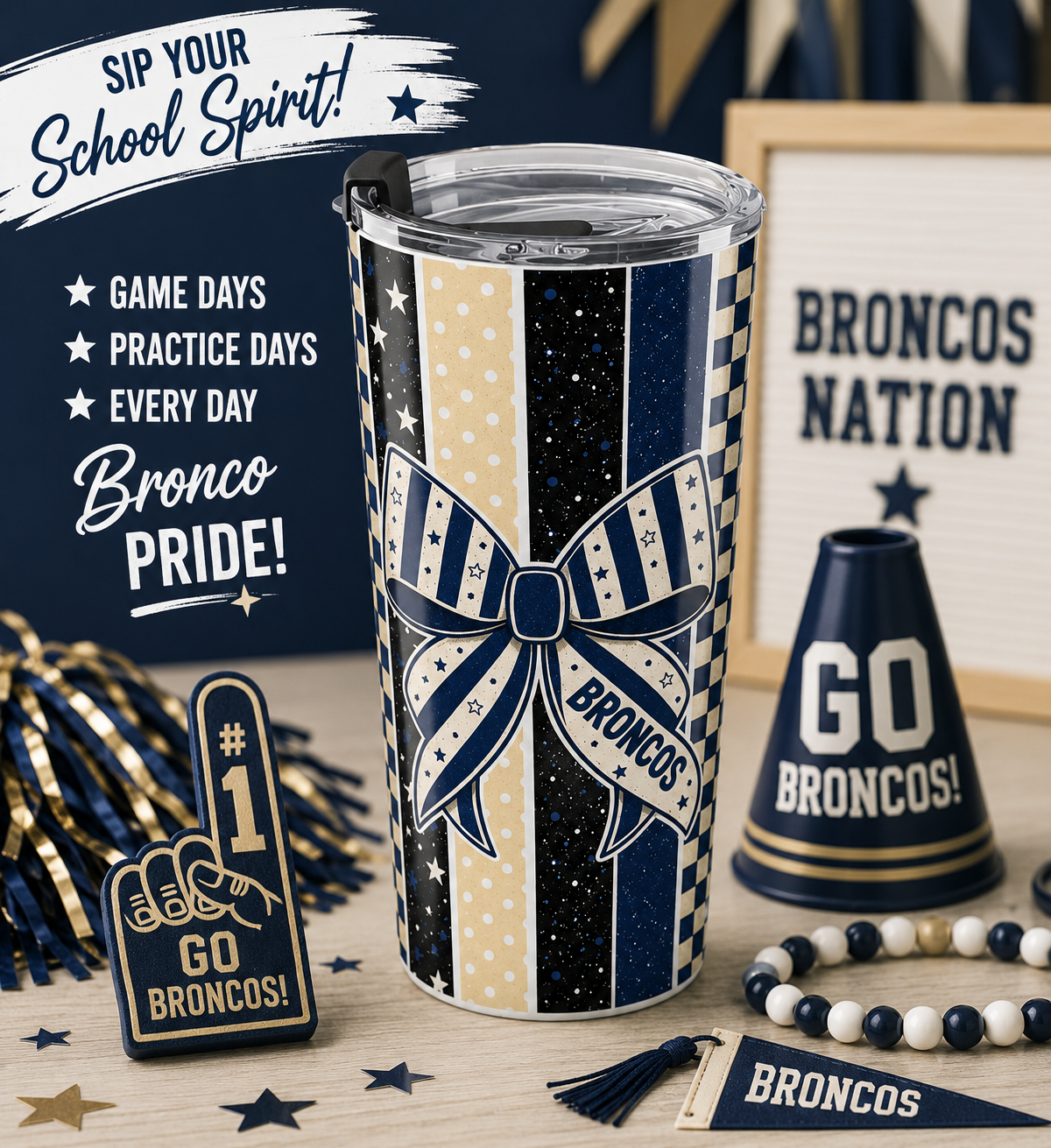 Broncos Bow/Stripes Tumbler 20 oz product thumbnail image