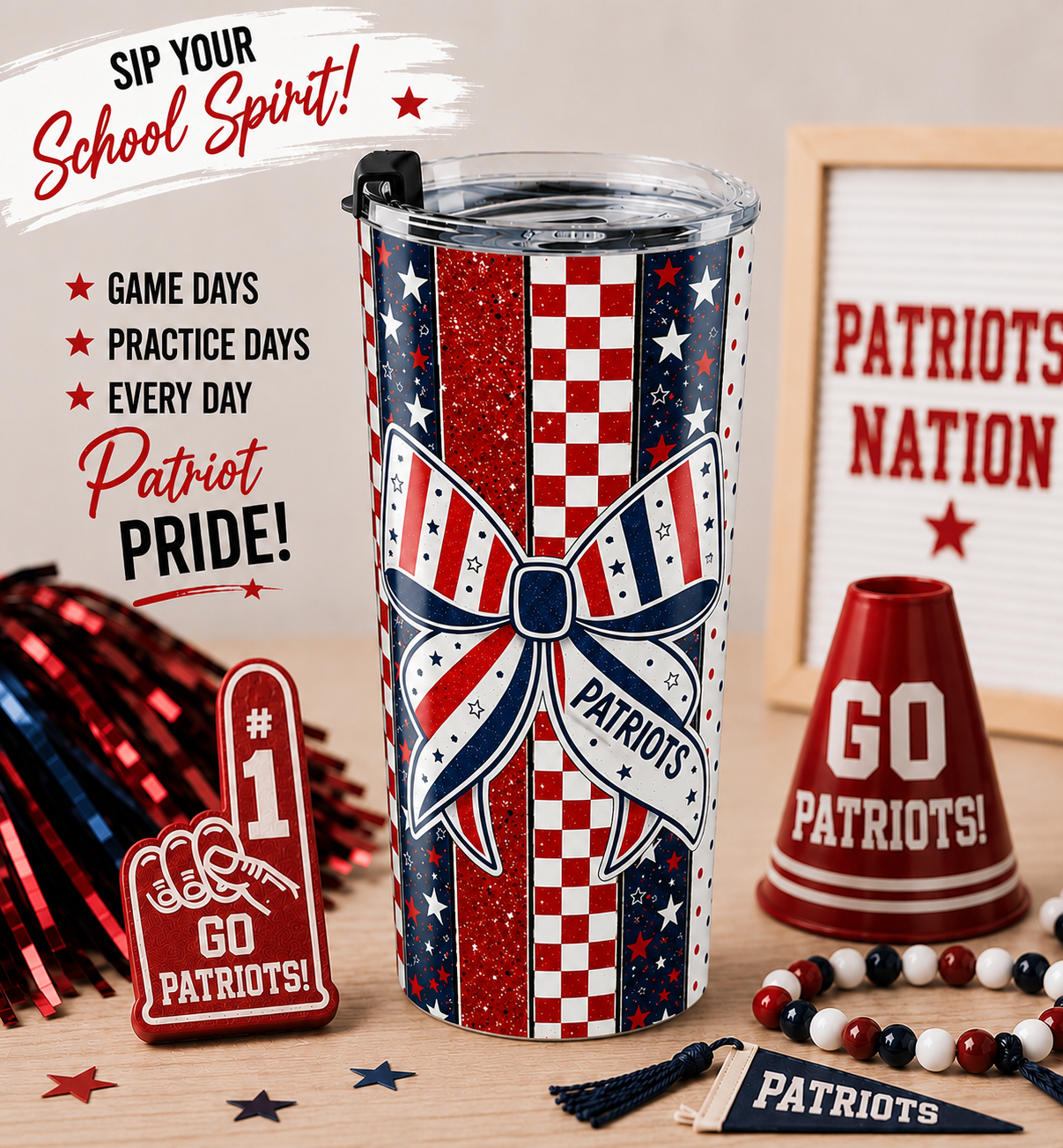 Patriots Bow/Stripes Tumbler 20 oz