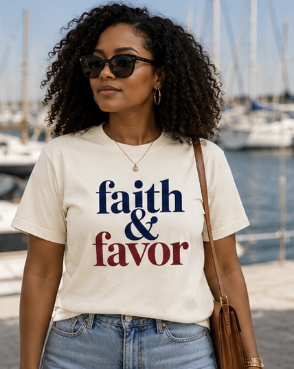 Faith and Favor Women’s Christian Statement Tee – Natural, XL
