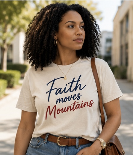 Faith Moves Mountains Women’s Christian Classic Tee – Natural, XL