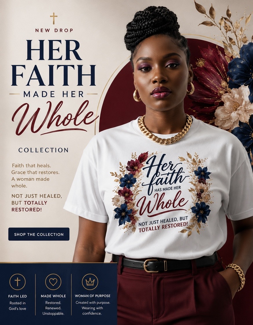 Her Faith Has Made Her Whole Women’s Christian Floral Tee