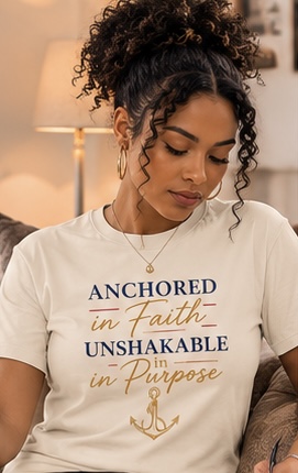 Anchored in Faith, Unshakable in Purpose Women’s Tee – Natural, XL