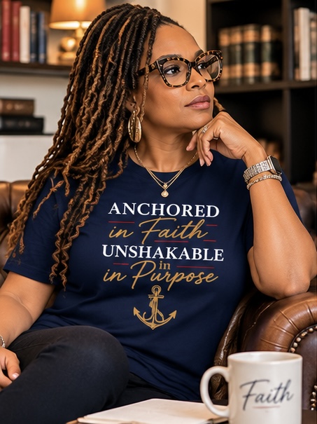 Anchored in Faith, Unshakable in Purpose Women’s Tee – Black, M