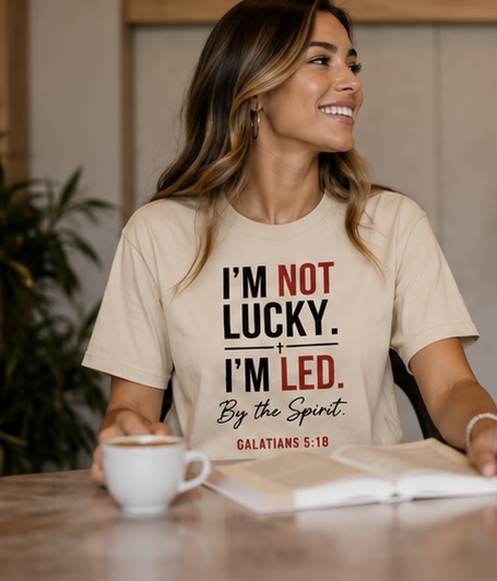 I’m Not Lucky, I’m Led Women’s Christian Statement Tee – Natural, XL