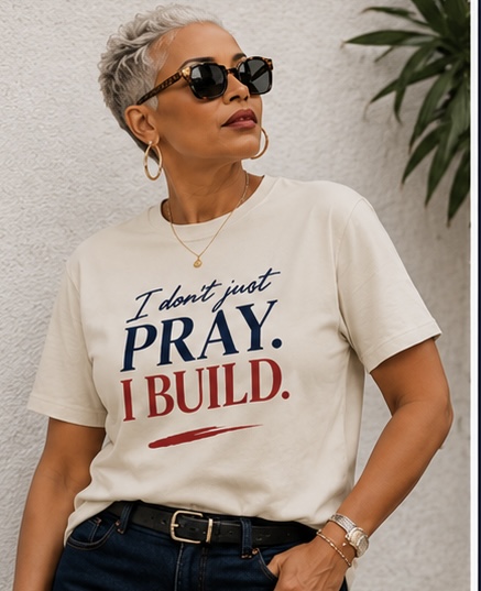 I Don’t Just Pray, I Build Women’s Christian Power Tee – Natural, XL