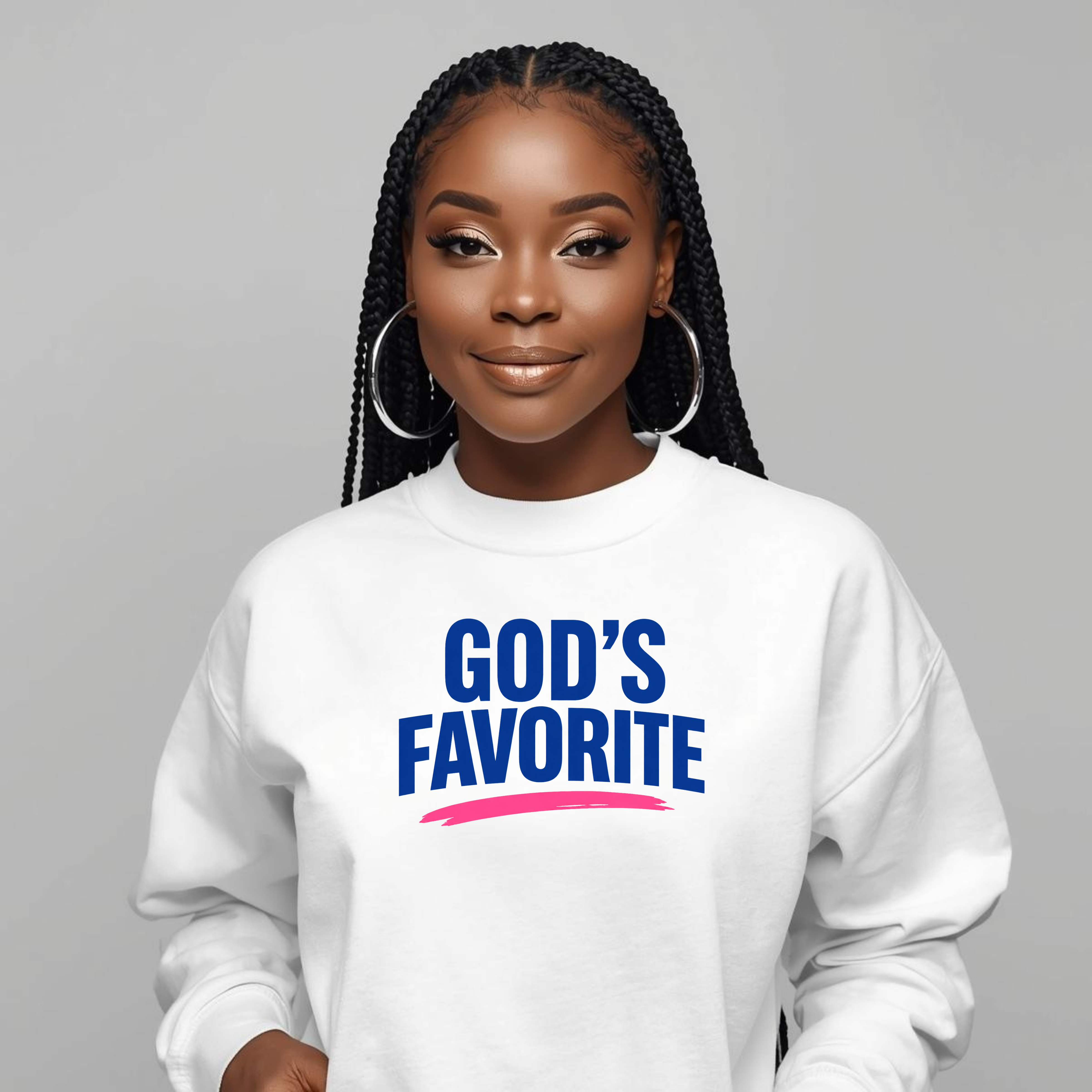 God's Favorite Crewneck Sweatshirt — Bold Faith Graphic Pullover – L, White