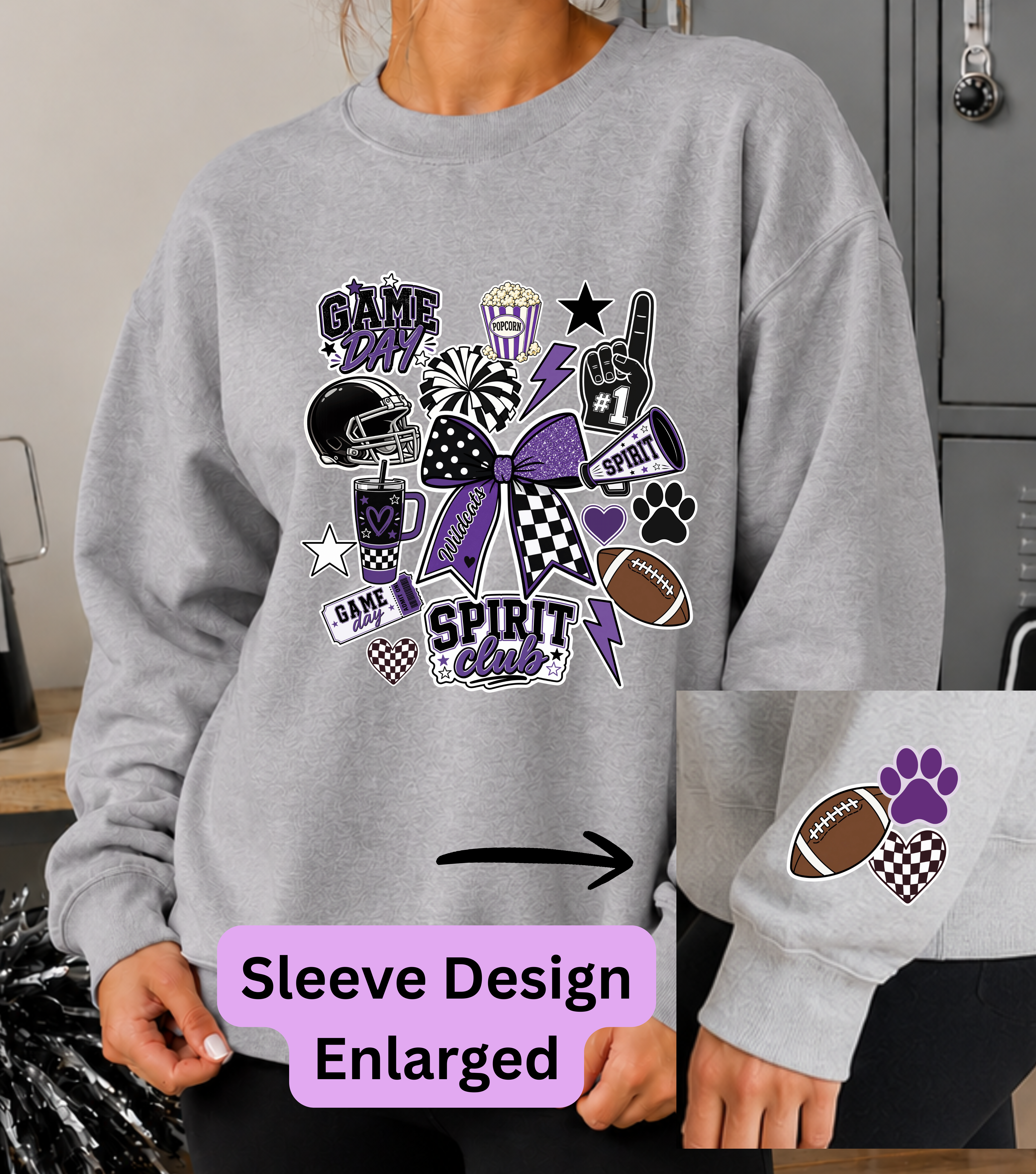 Customizable School Spirit Sticker Sweatshirt product thumbnail image Customizable School Spirit Sticker Sweatshirt product thumbnail image